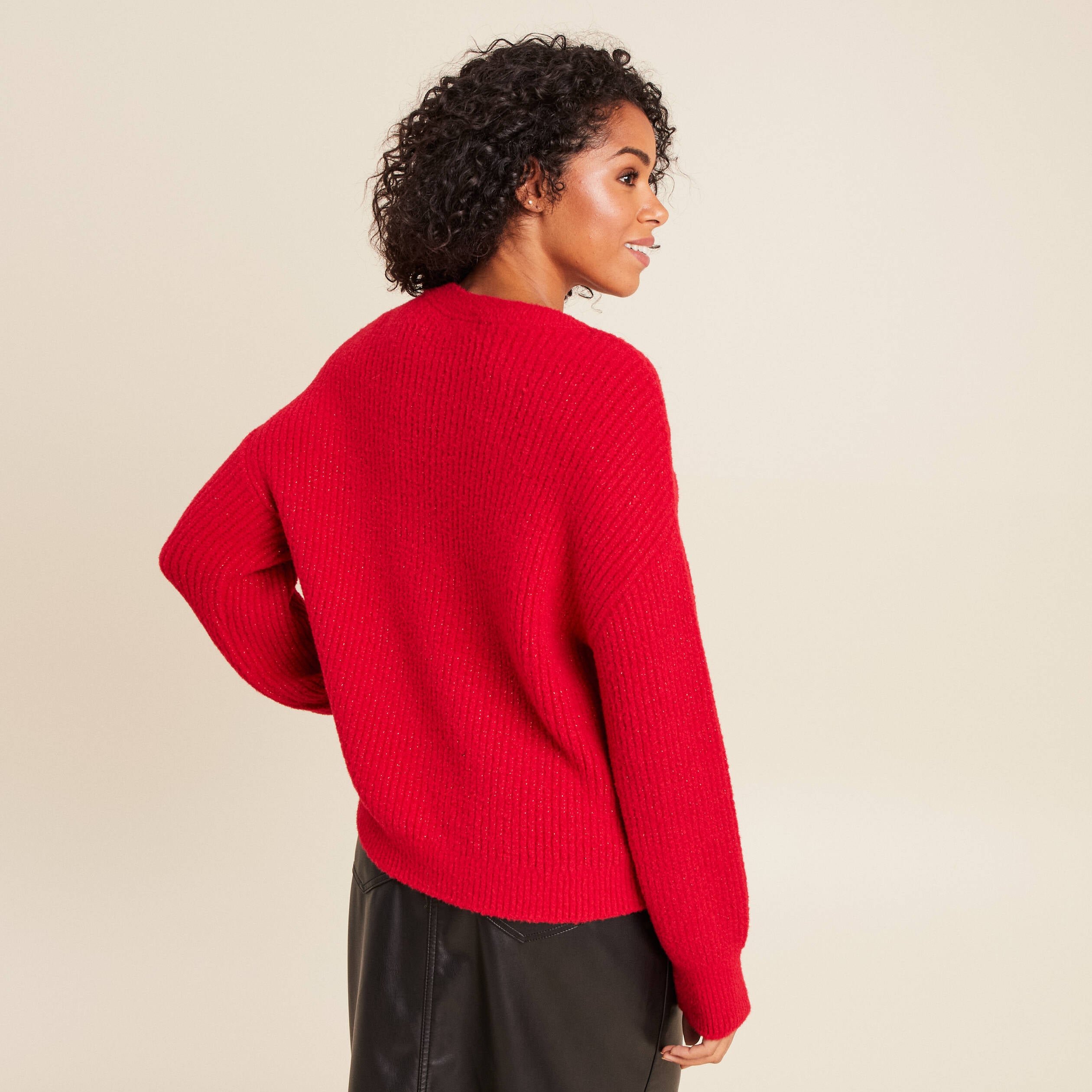Pull col rond manches longues rouge femme