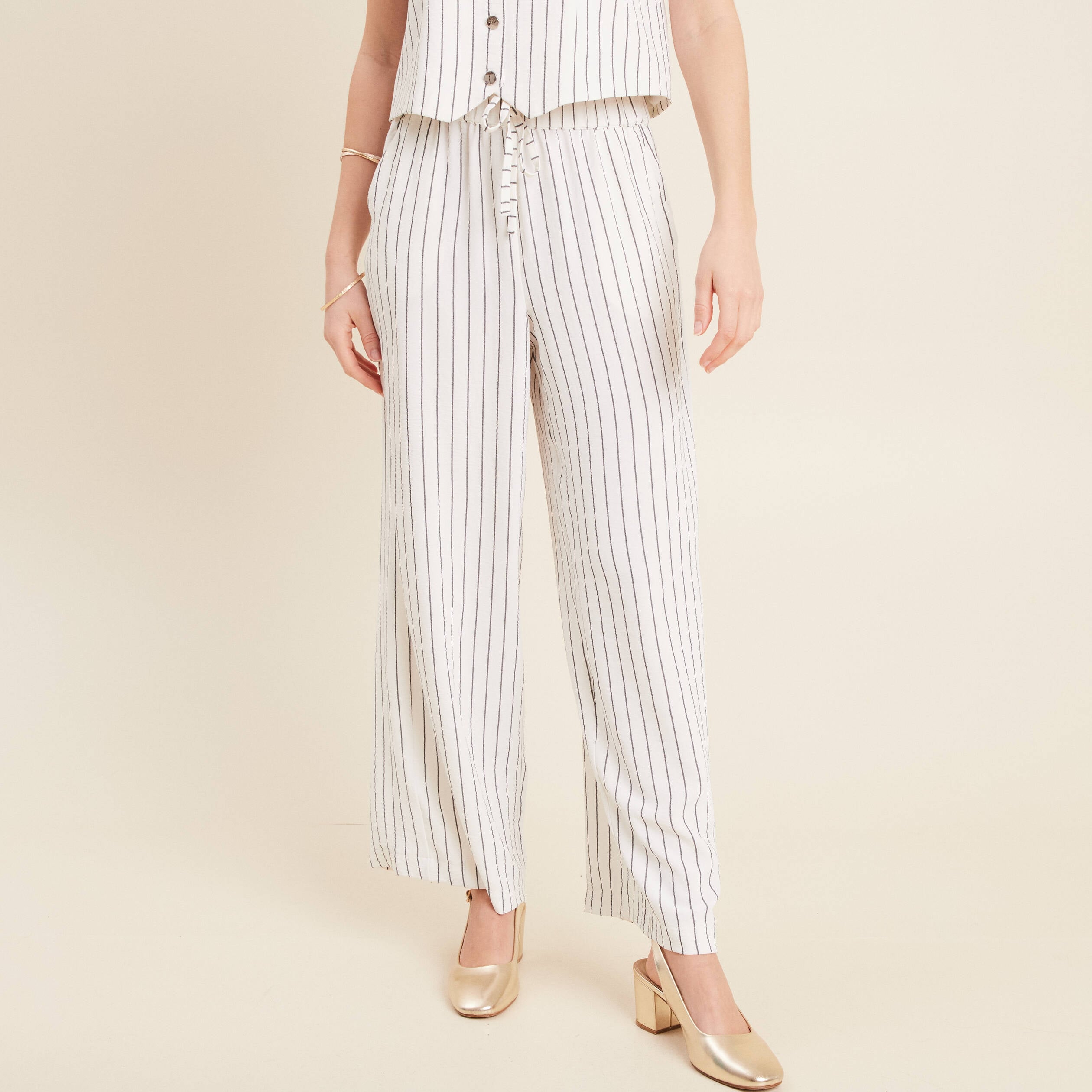 Pantalon large taille haute gris fonc&eacute; femme