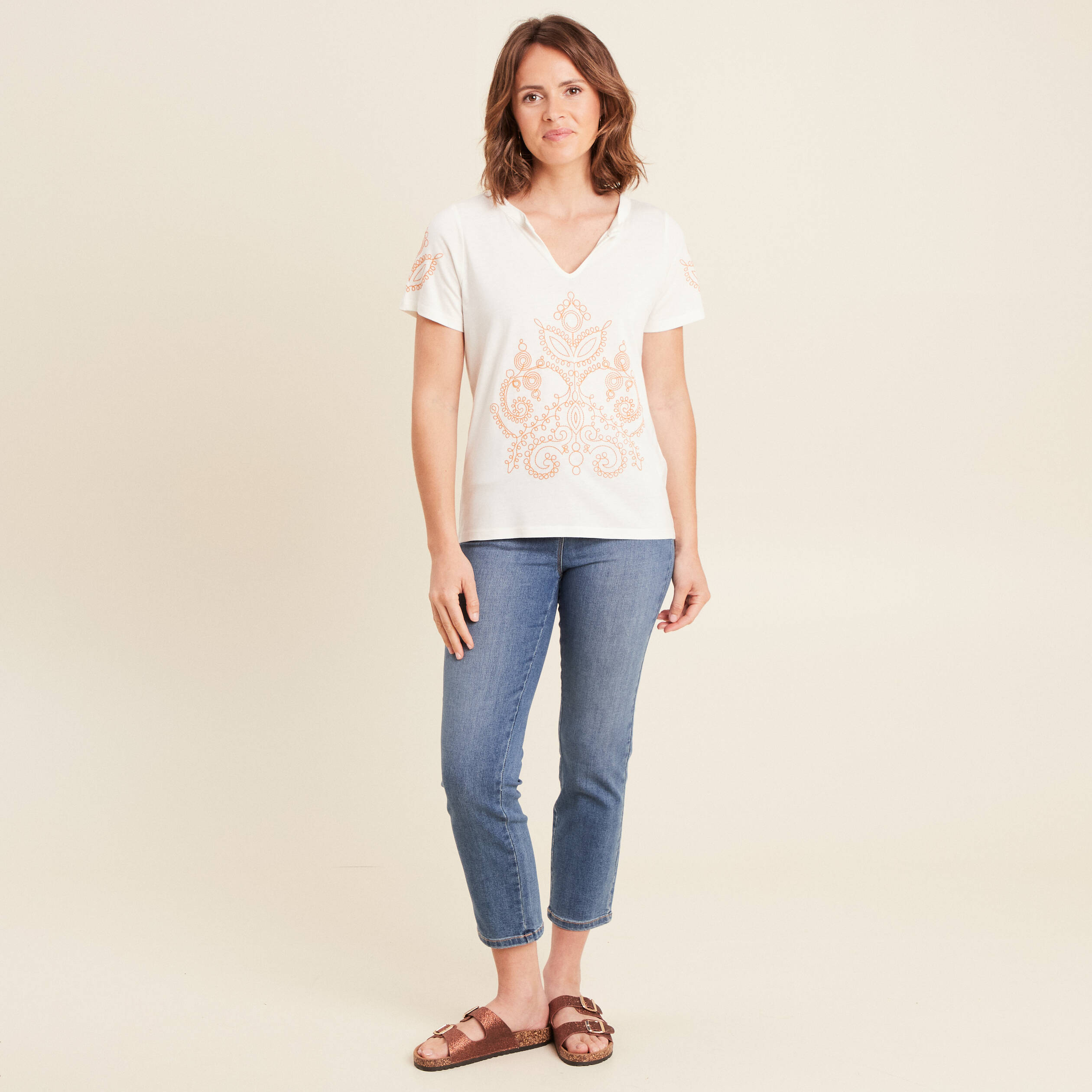 Top col tunisien ecru femme