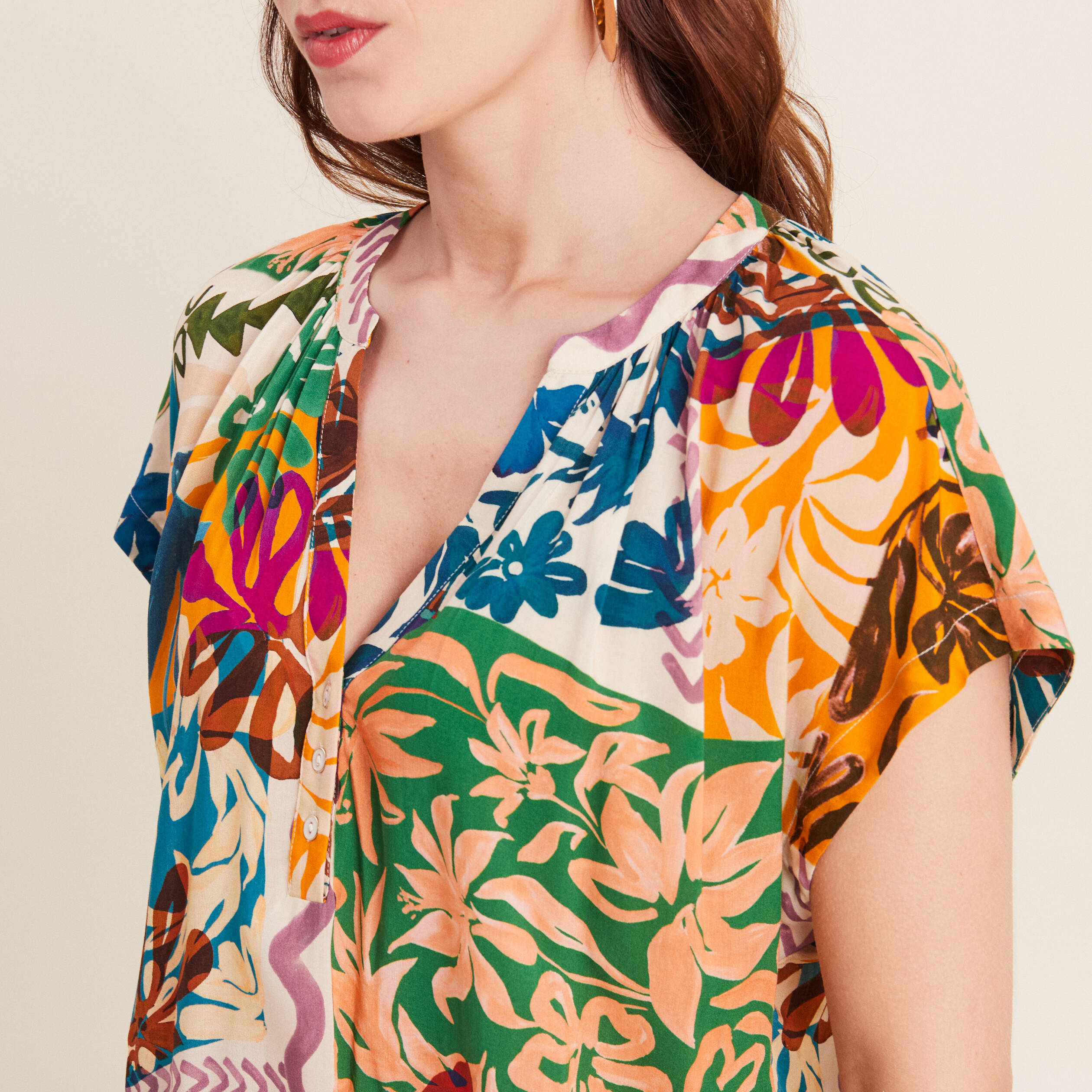 Blouse manches courtes multicolore femme