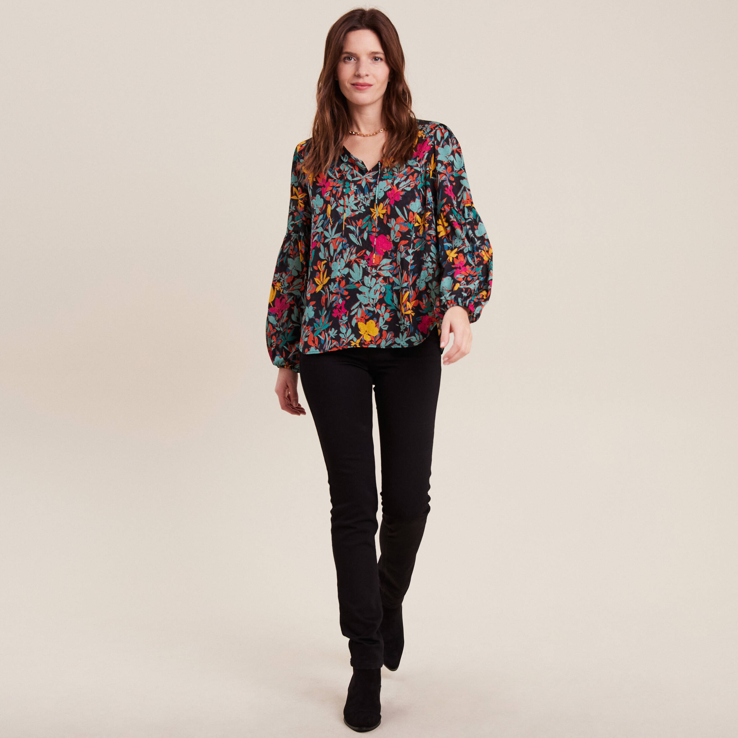 Blouse manches longues multicolore femme