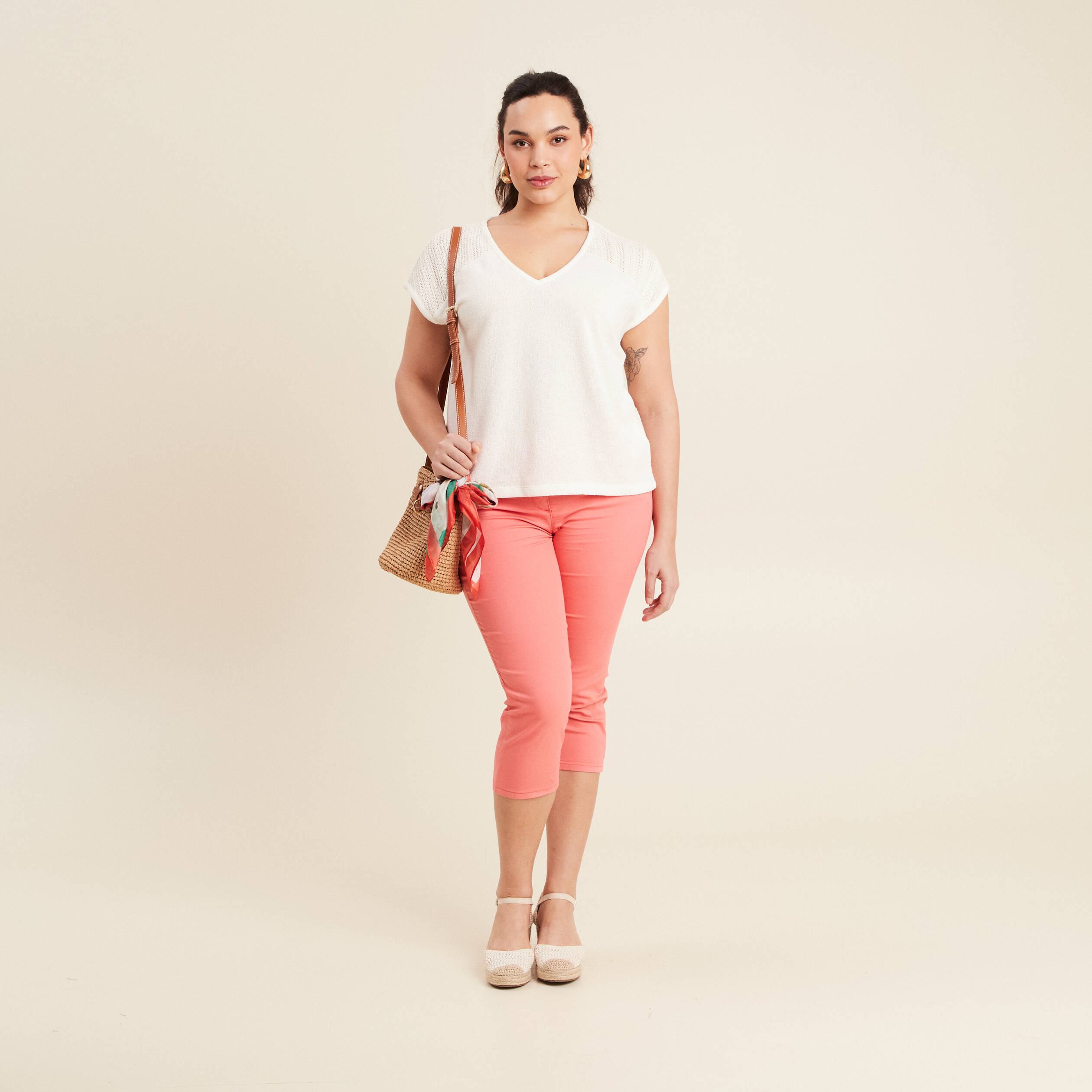 Pantacourt droit taille standard rose vif femme