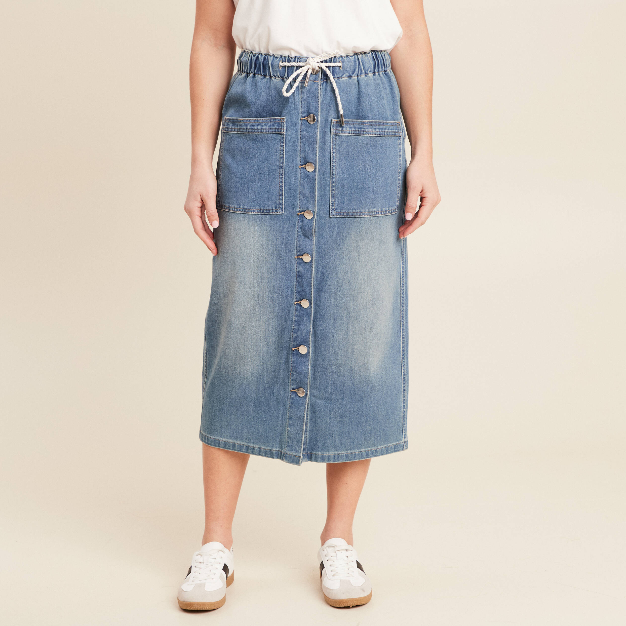 Jupe longue droite en jean denim double stone femme Bréal