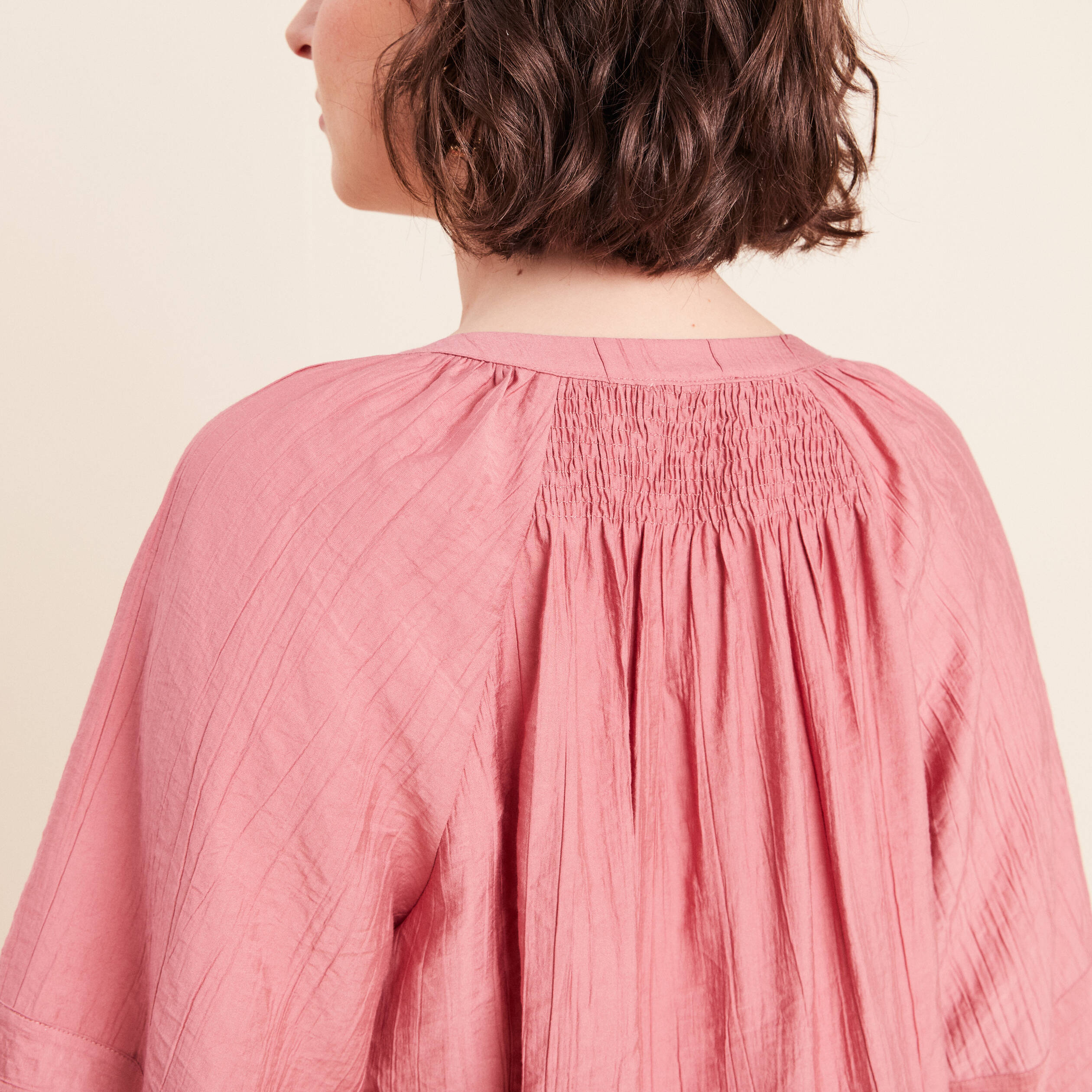 Blouse ample col v manches 3/4 mauve femme