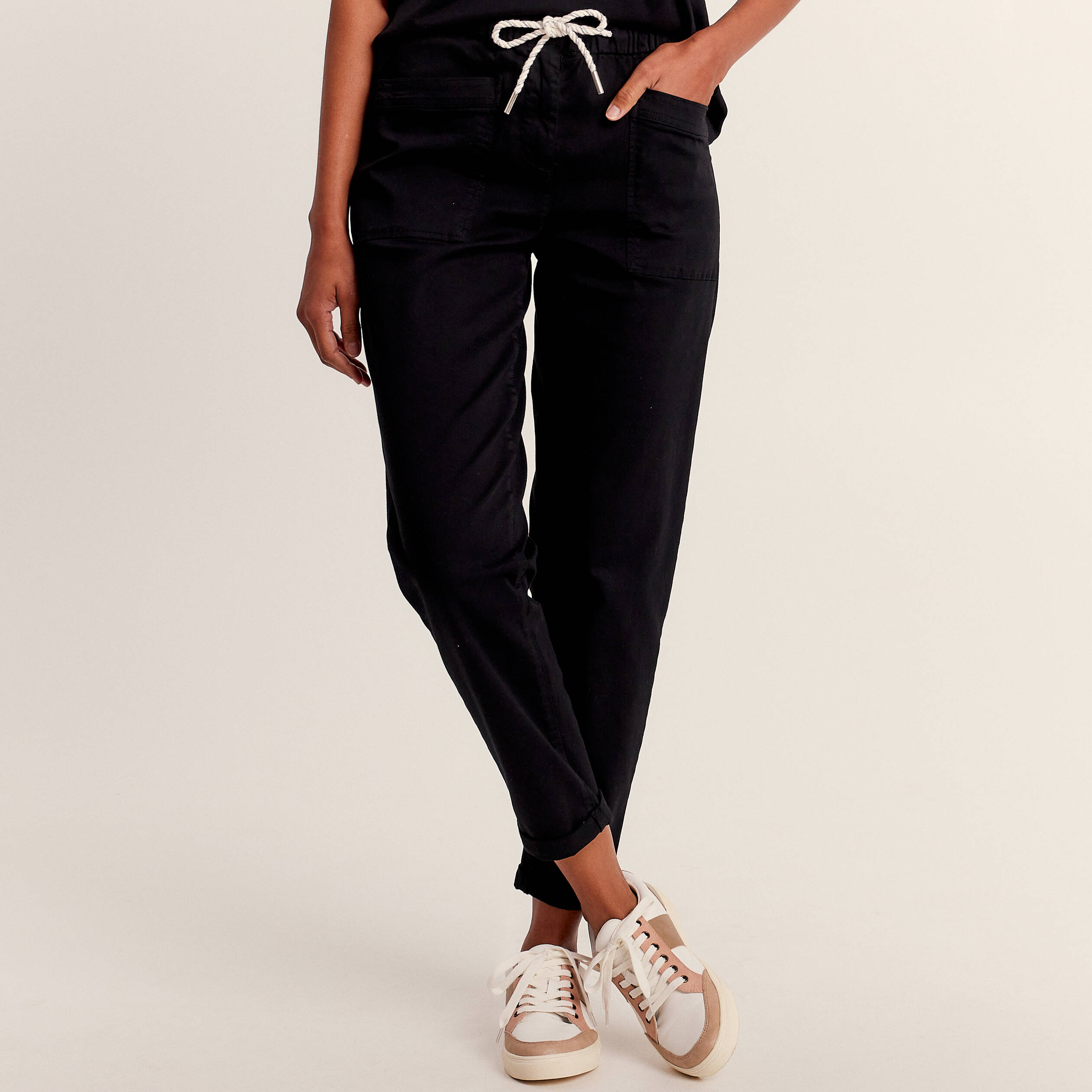 Pantalon coupe droite à coulisse vert foncé femme