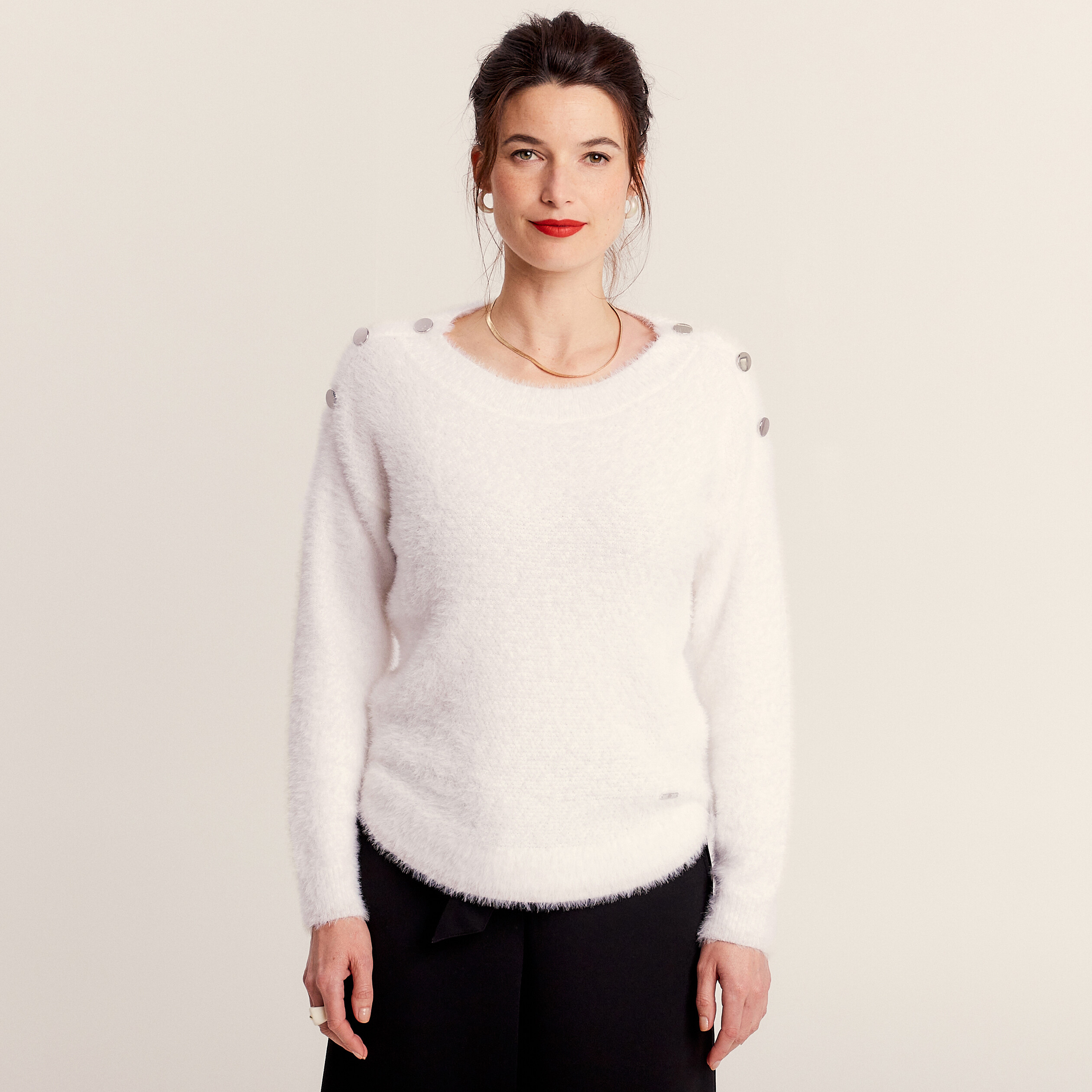 Pull manches longues ecru femme