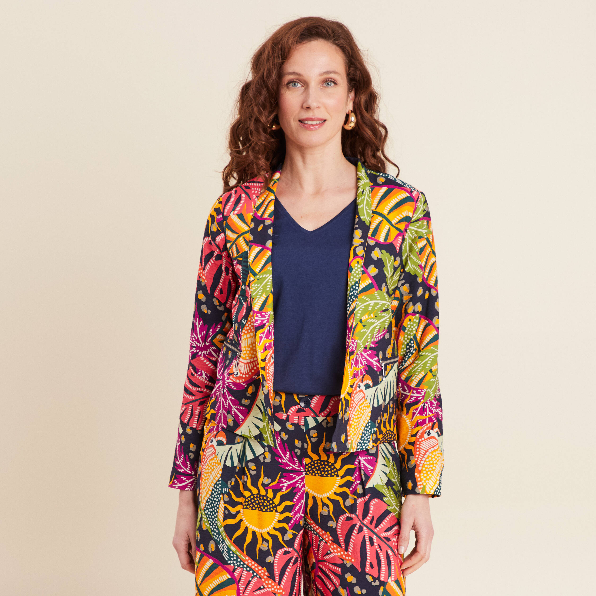 Veste courte col châle multicolore femme