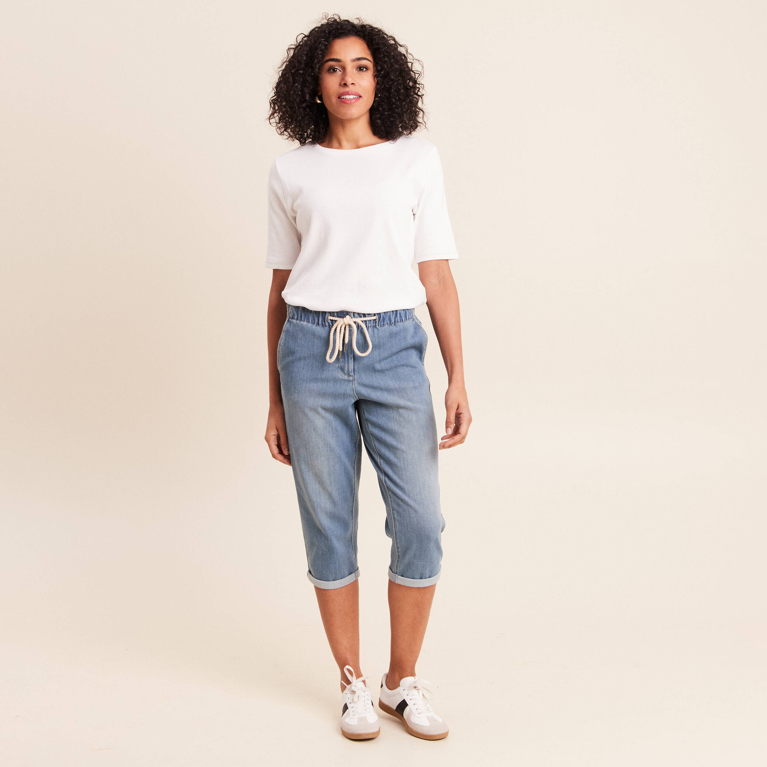 Pantacourt coupe mom denim double stone femme