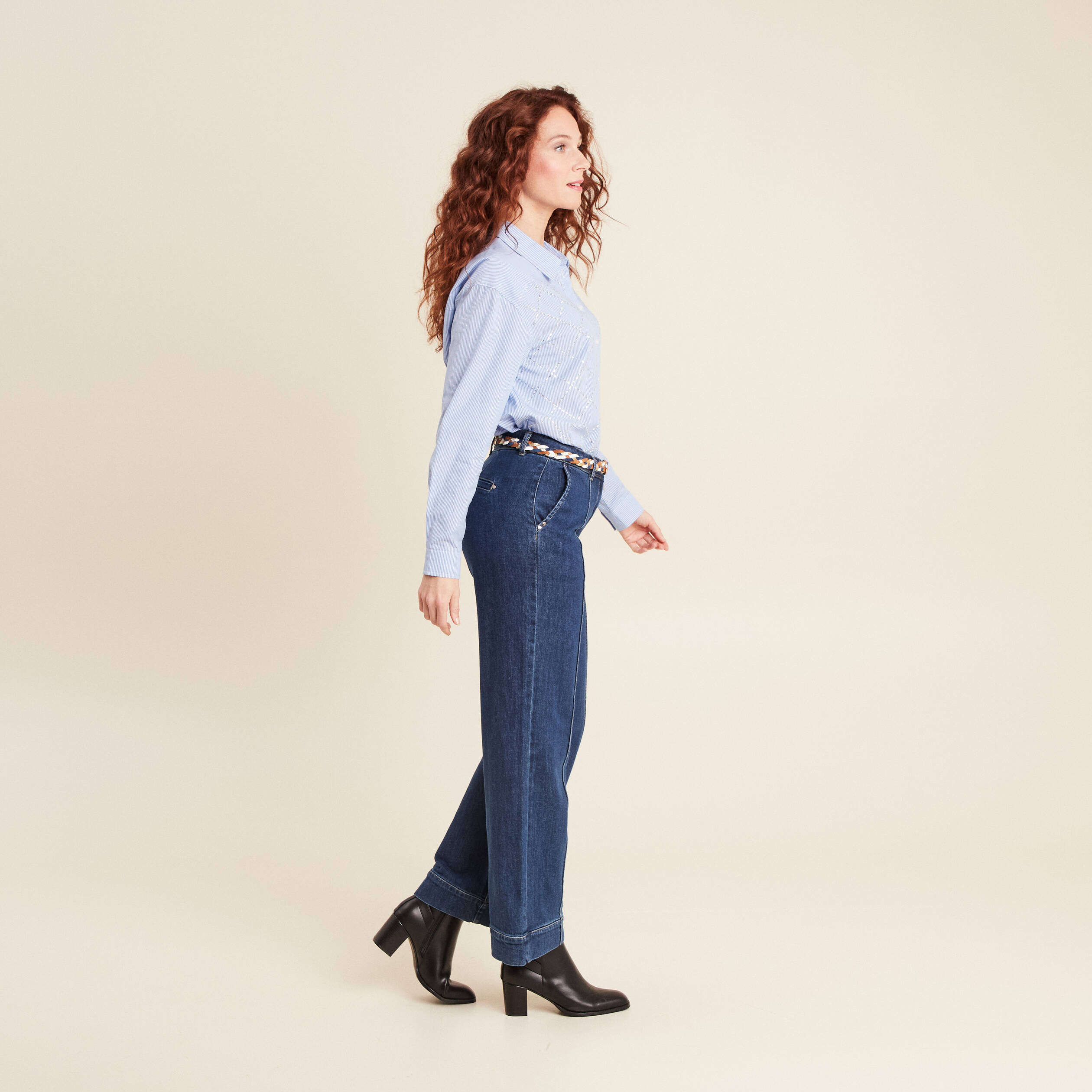 jean large ceinture denim stone femme Jean large ceinturé denim stone femme