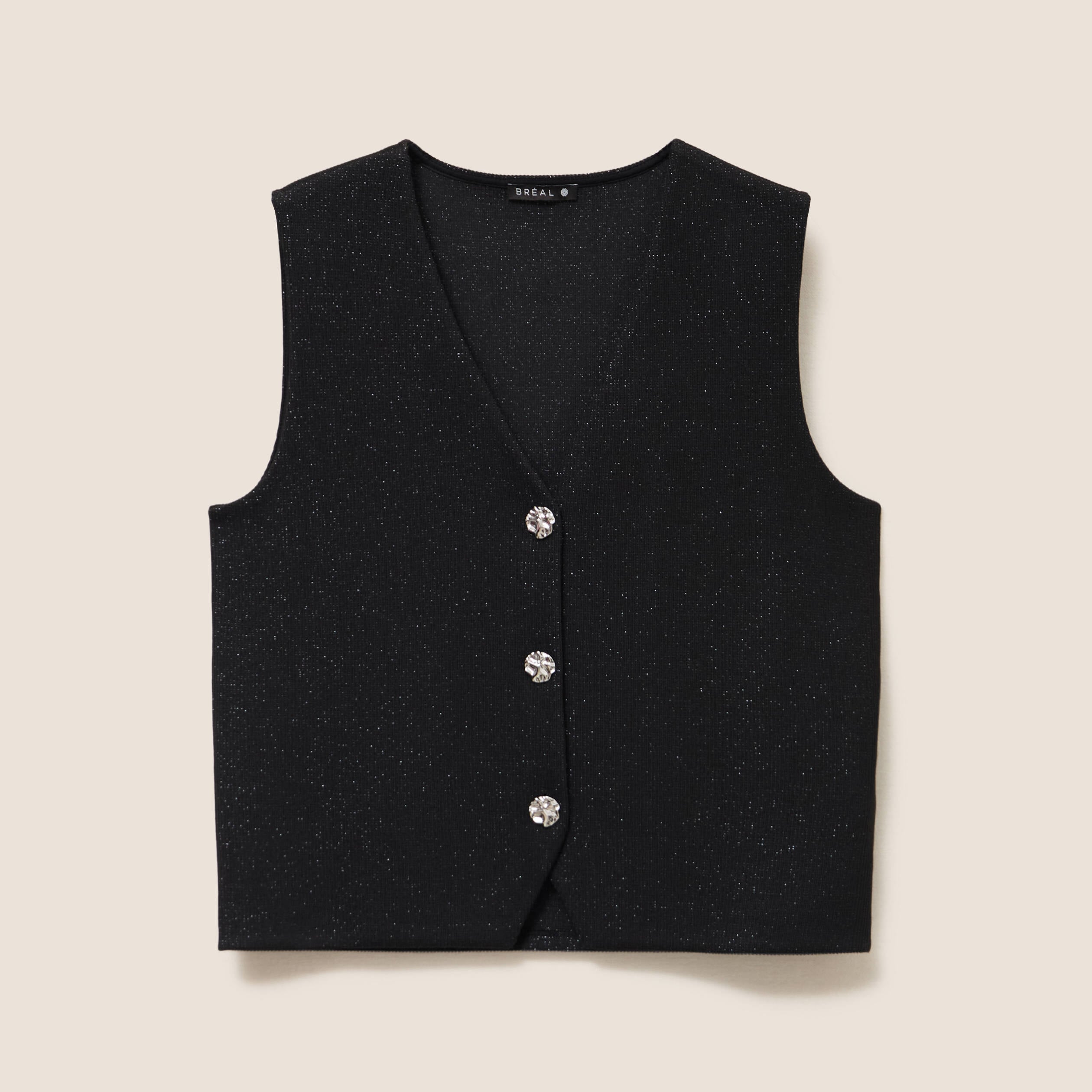 Gilet sans manches col v doubl&eacute; noir femme