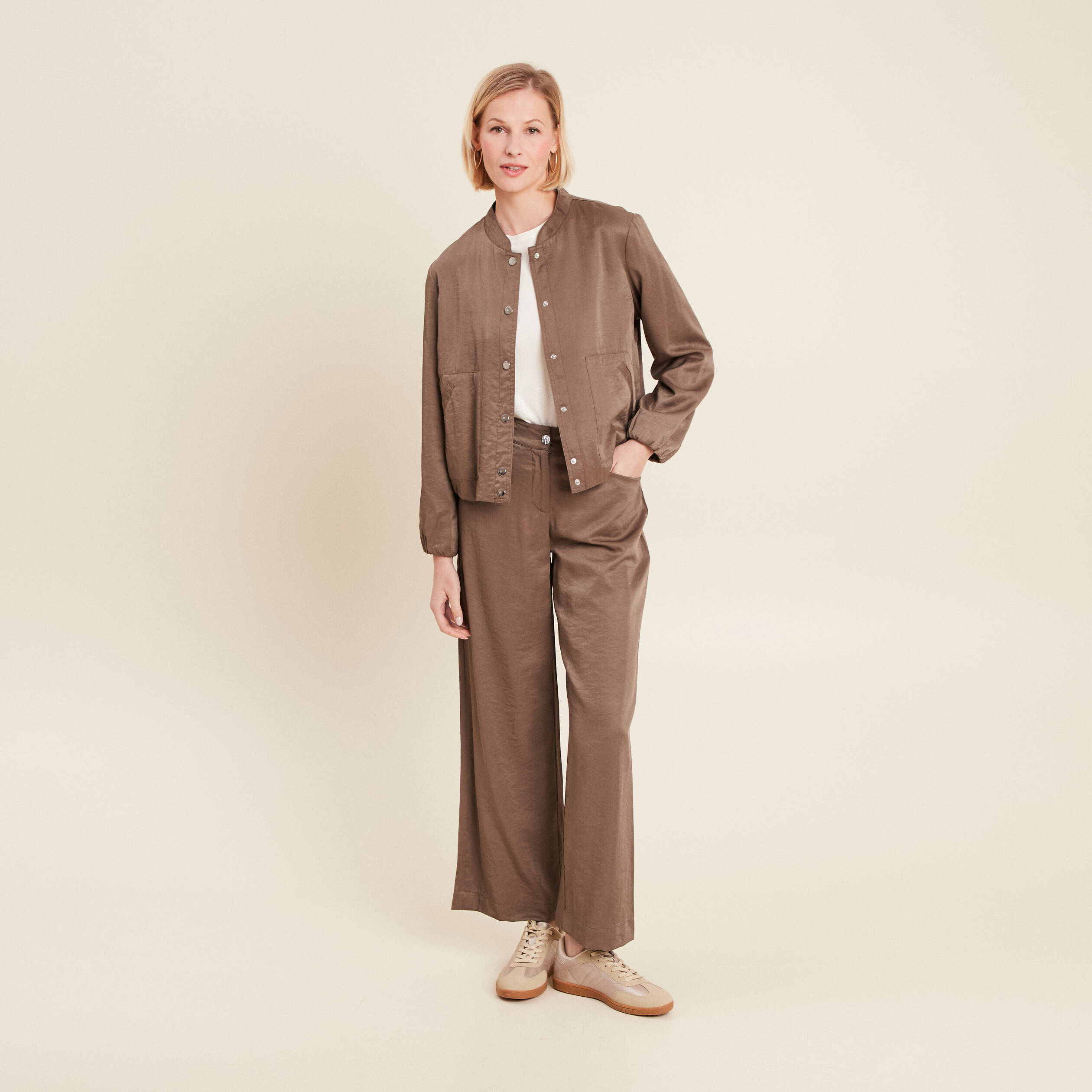 pantalon large taille haute taupe femme Pantalon large taille haute taupe femme