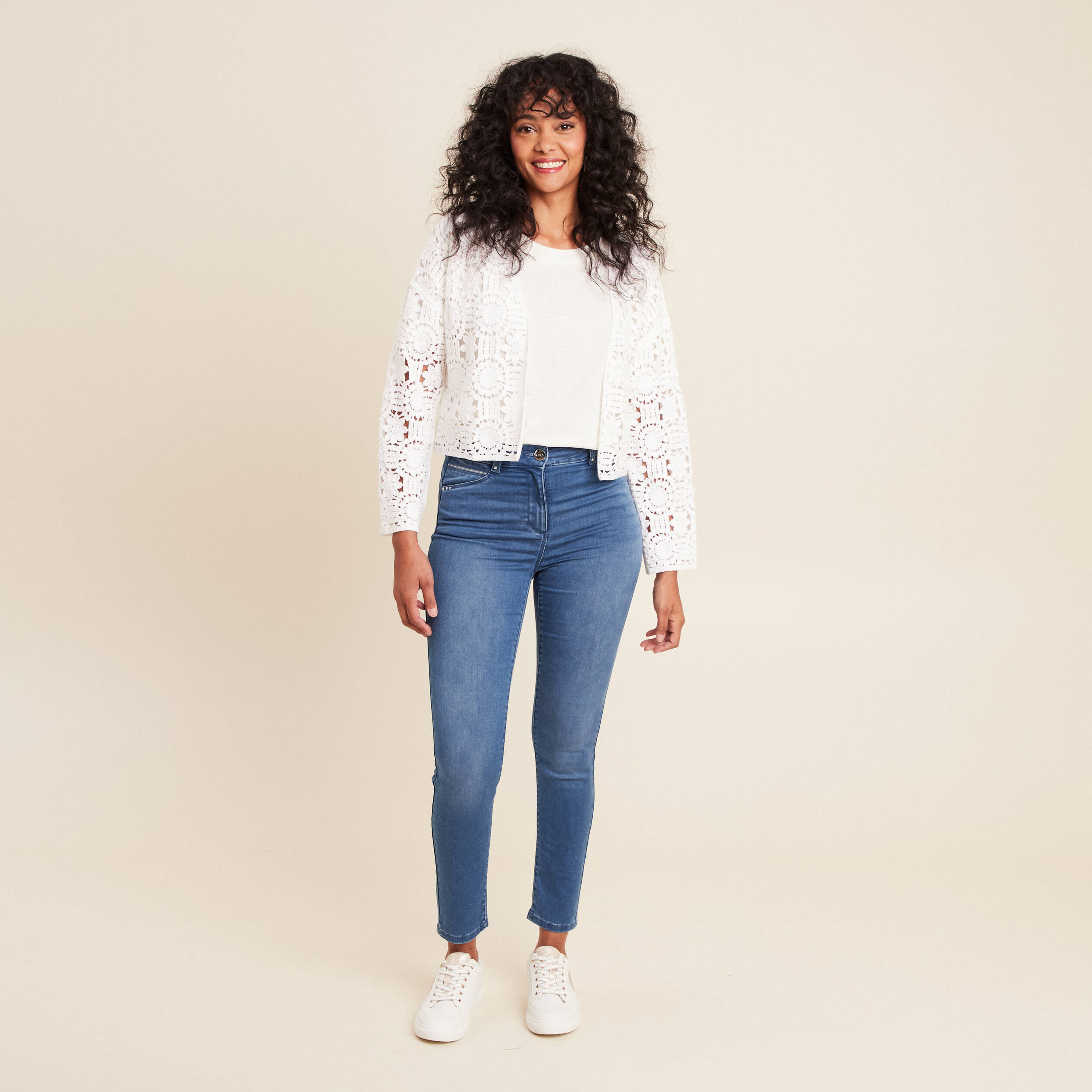 Gilet court manches longues ecru femme
