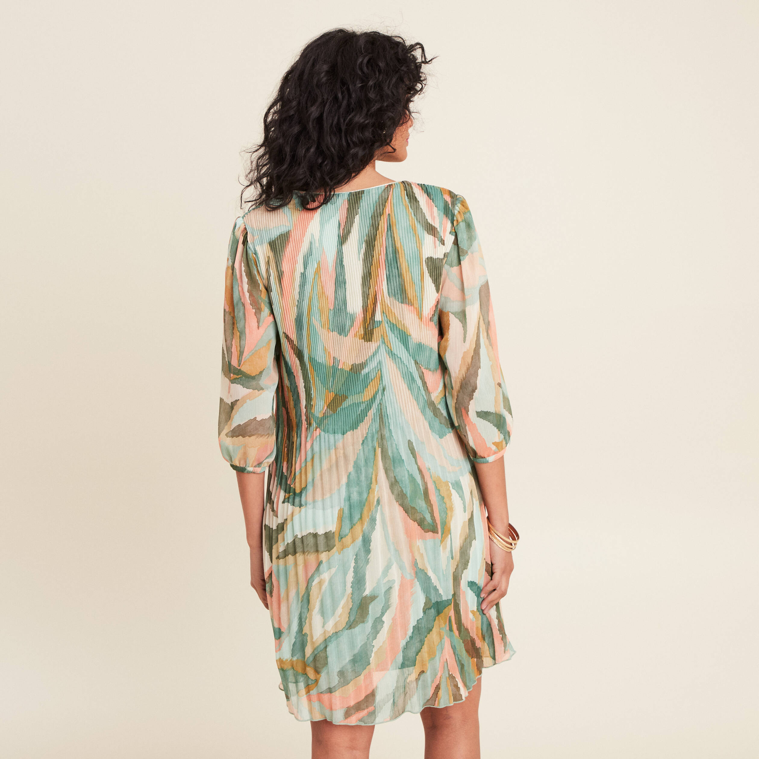 Robe évasée plissée multicolore femme
