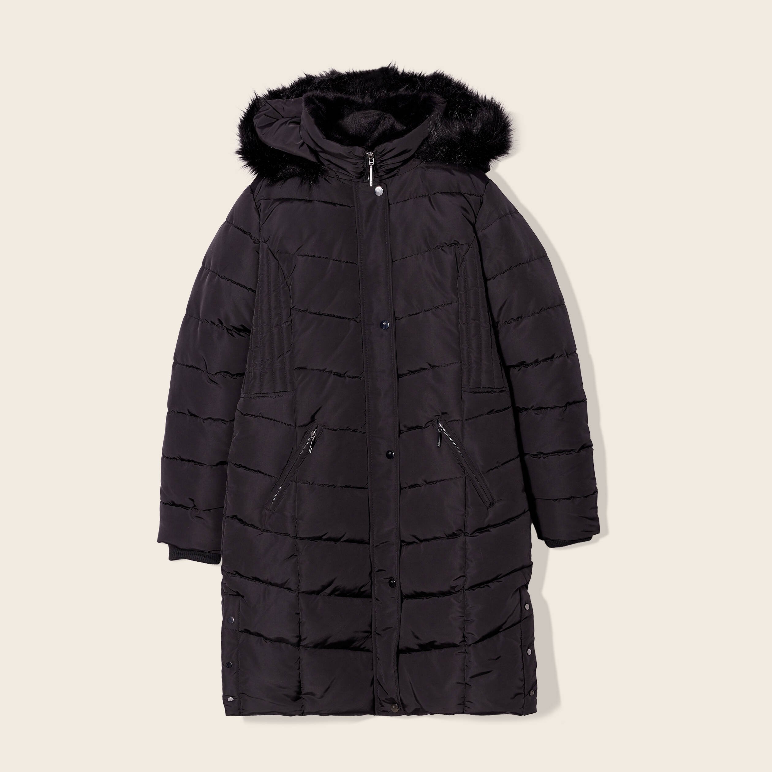 Doudoune déperlante longue à capuche noir femme