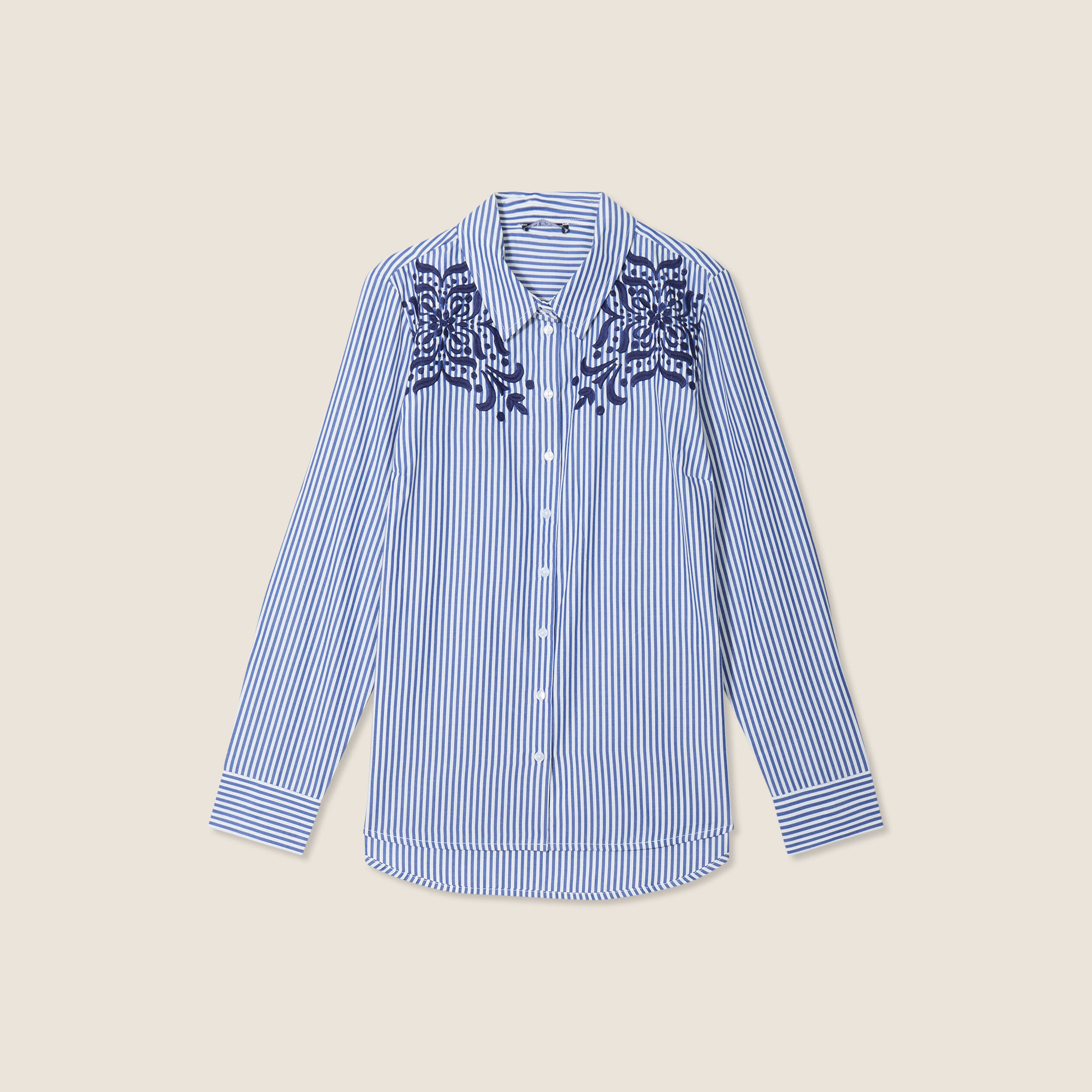 Chemise manches longues brodée bleu femme