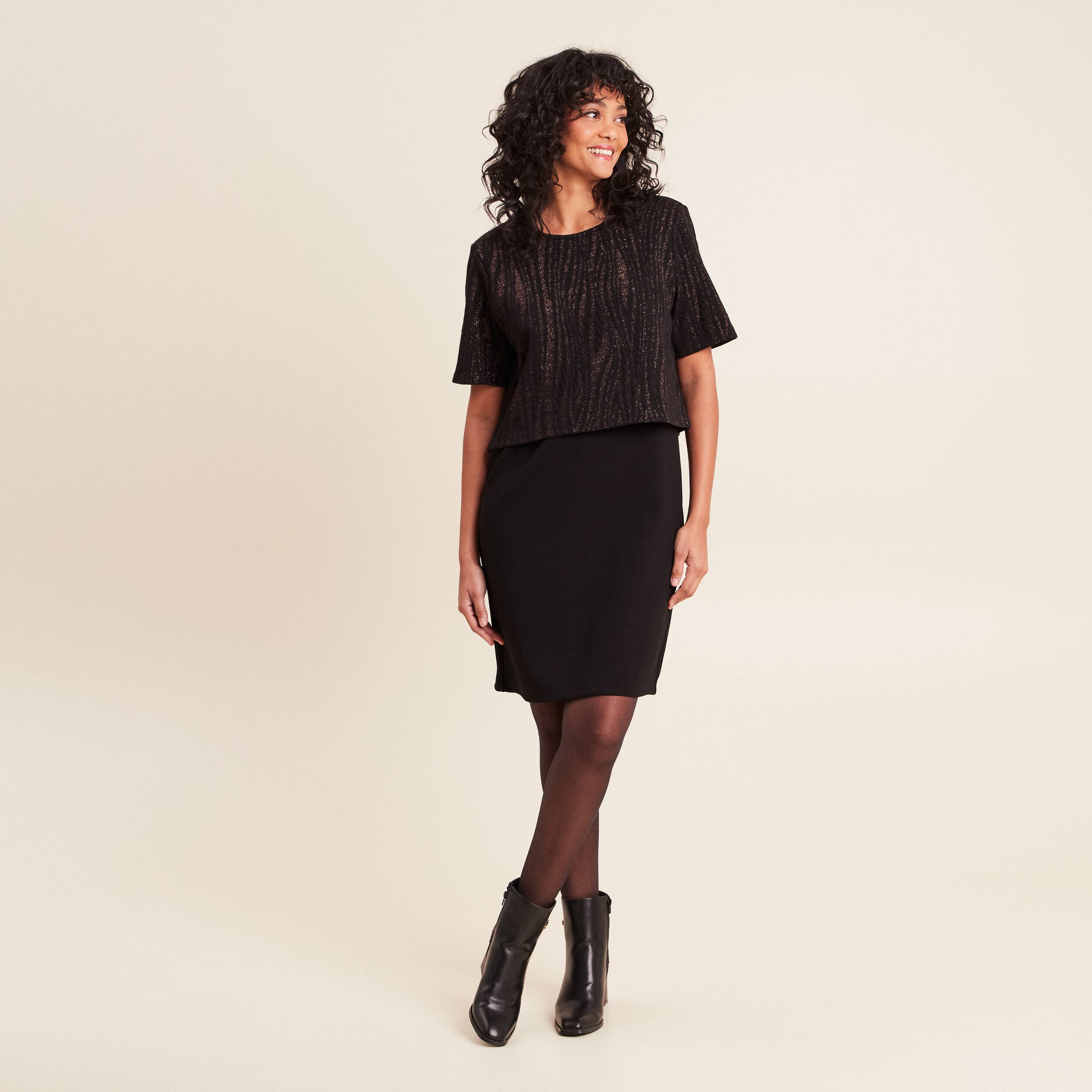 Robe bi-mati&egrave;re droite noir femme