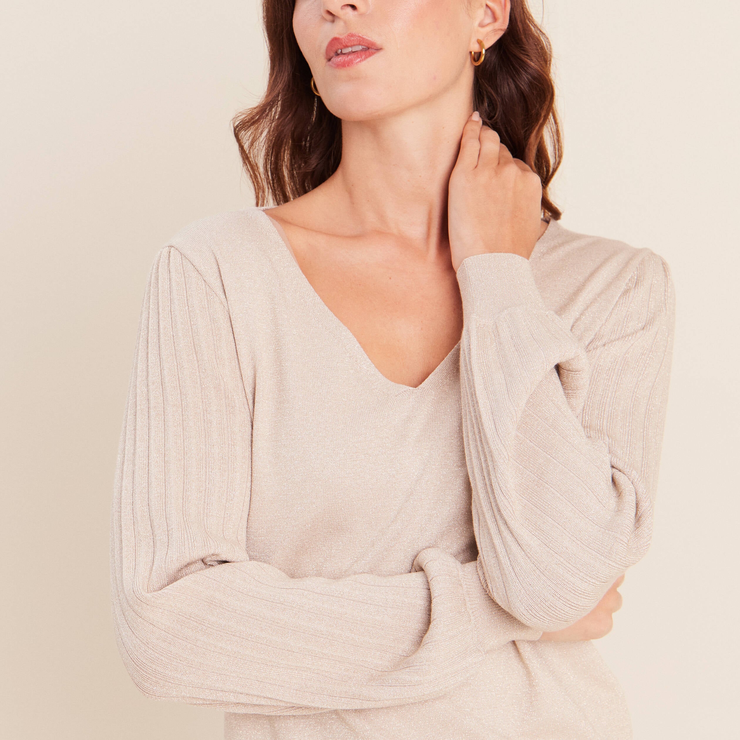 Pull manches longues couleur or femme
