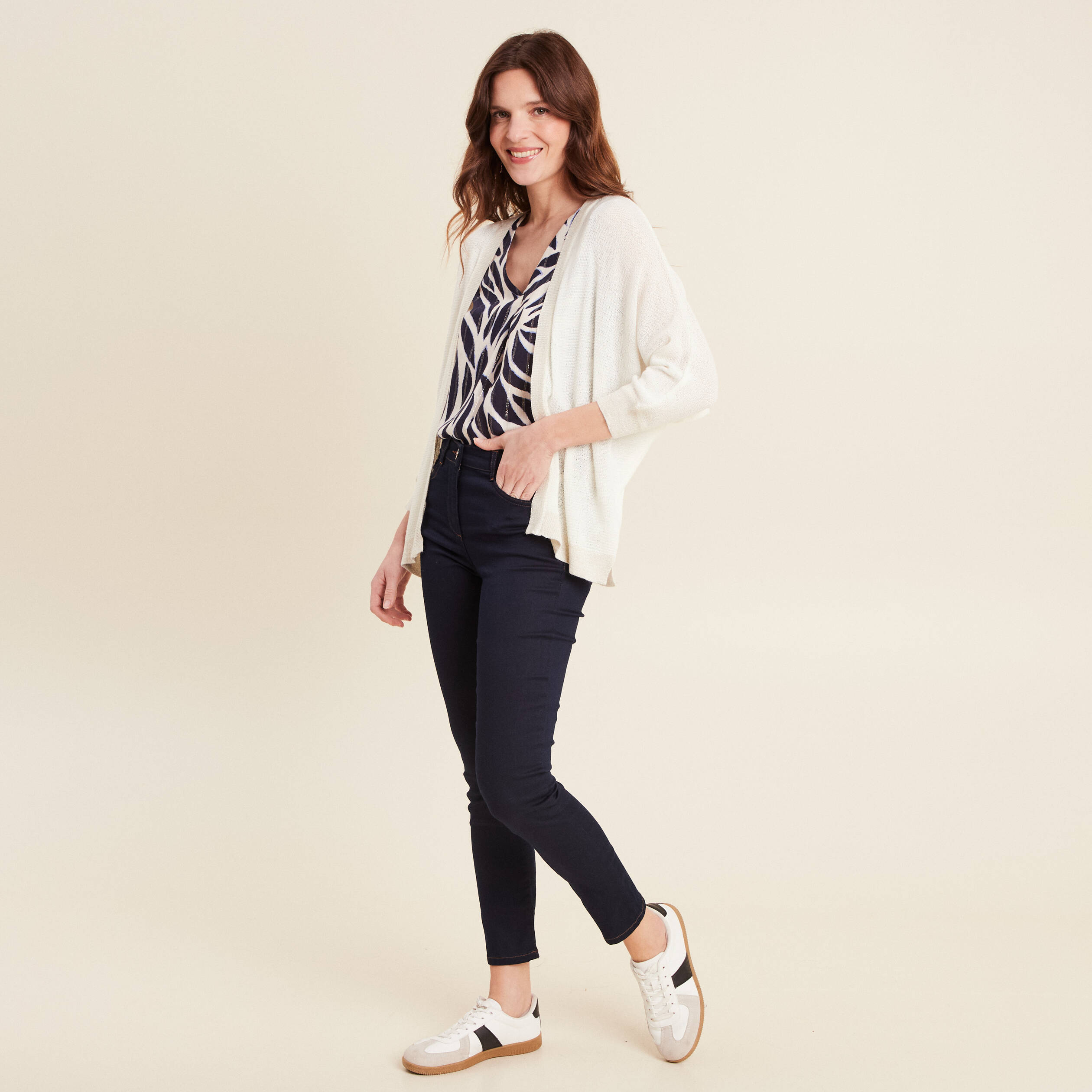 Gilet manches 3/4 ecru femme