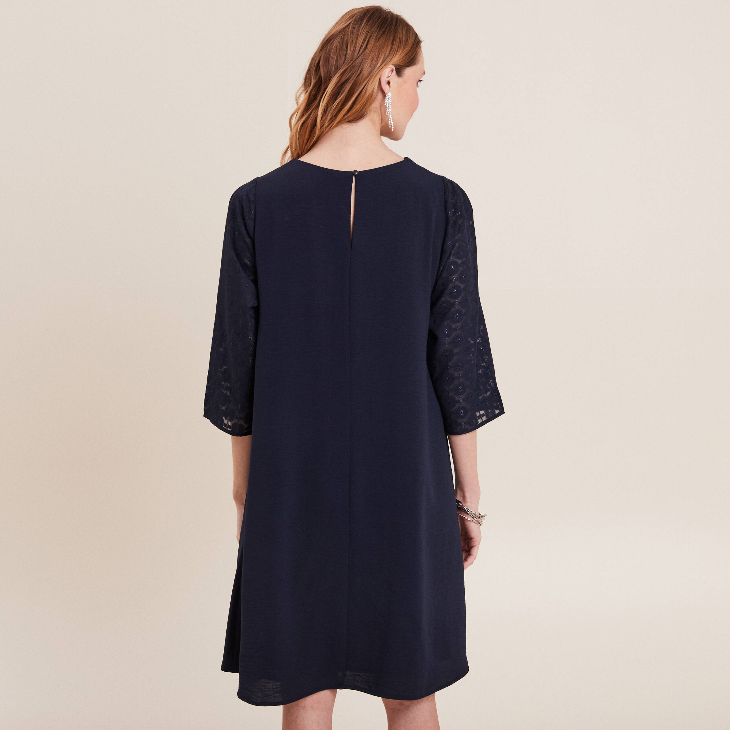 Robe évasée manches 3/4 bleu marine femme
