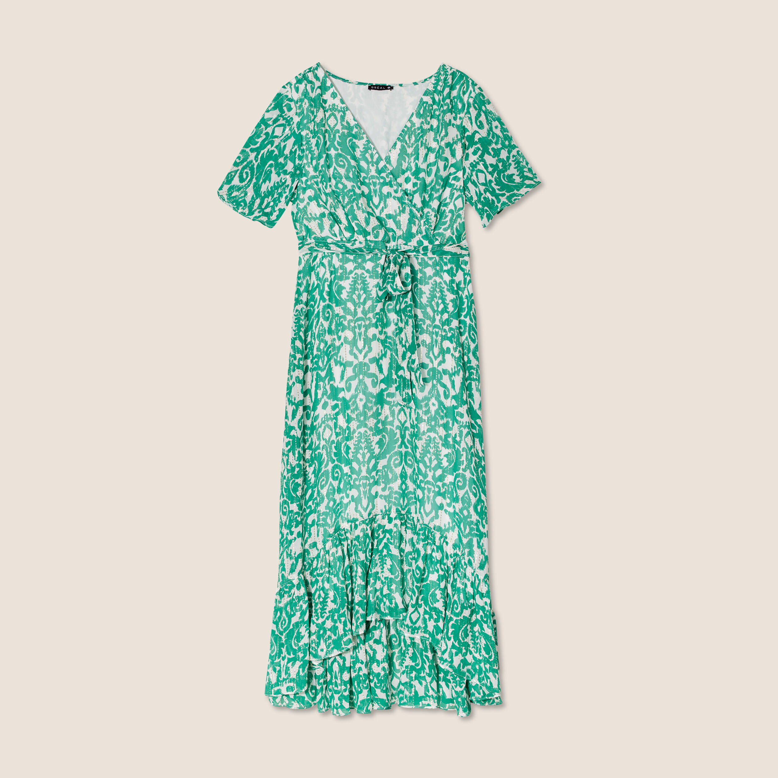 Robe longue évasée fluide vert femme