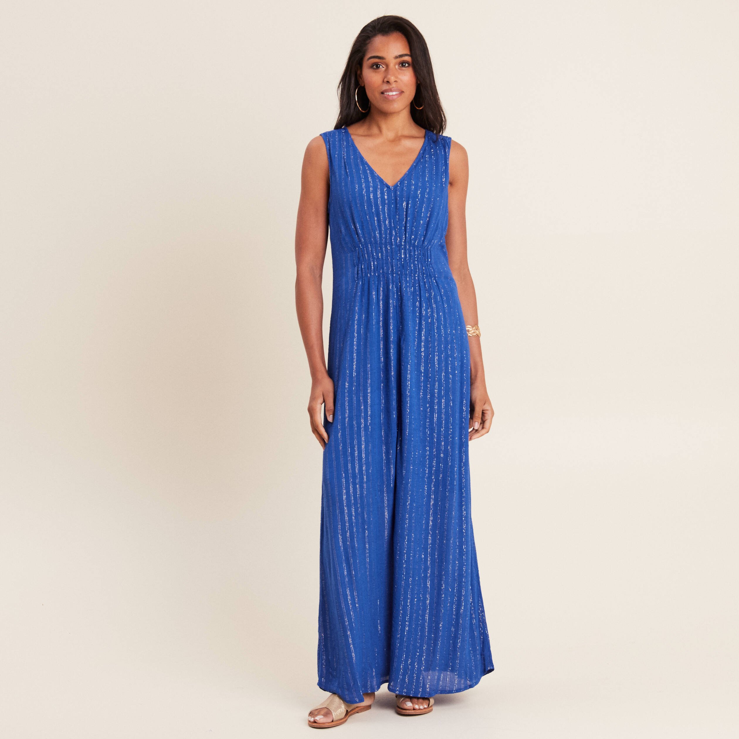 Robe longue évasée bleu electrique femme
