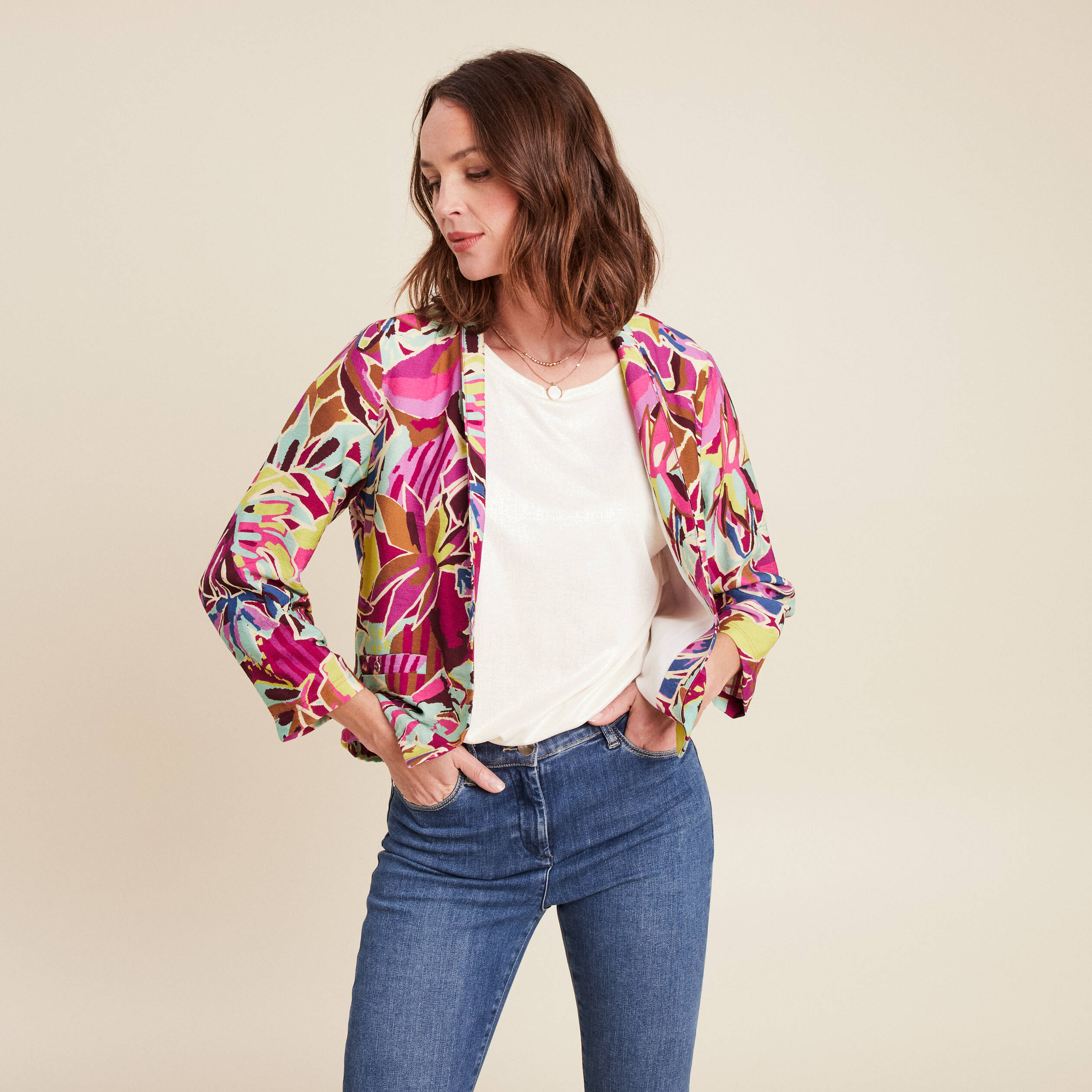 veste courte bas resserré doublée mauve femme