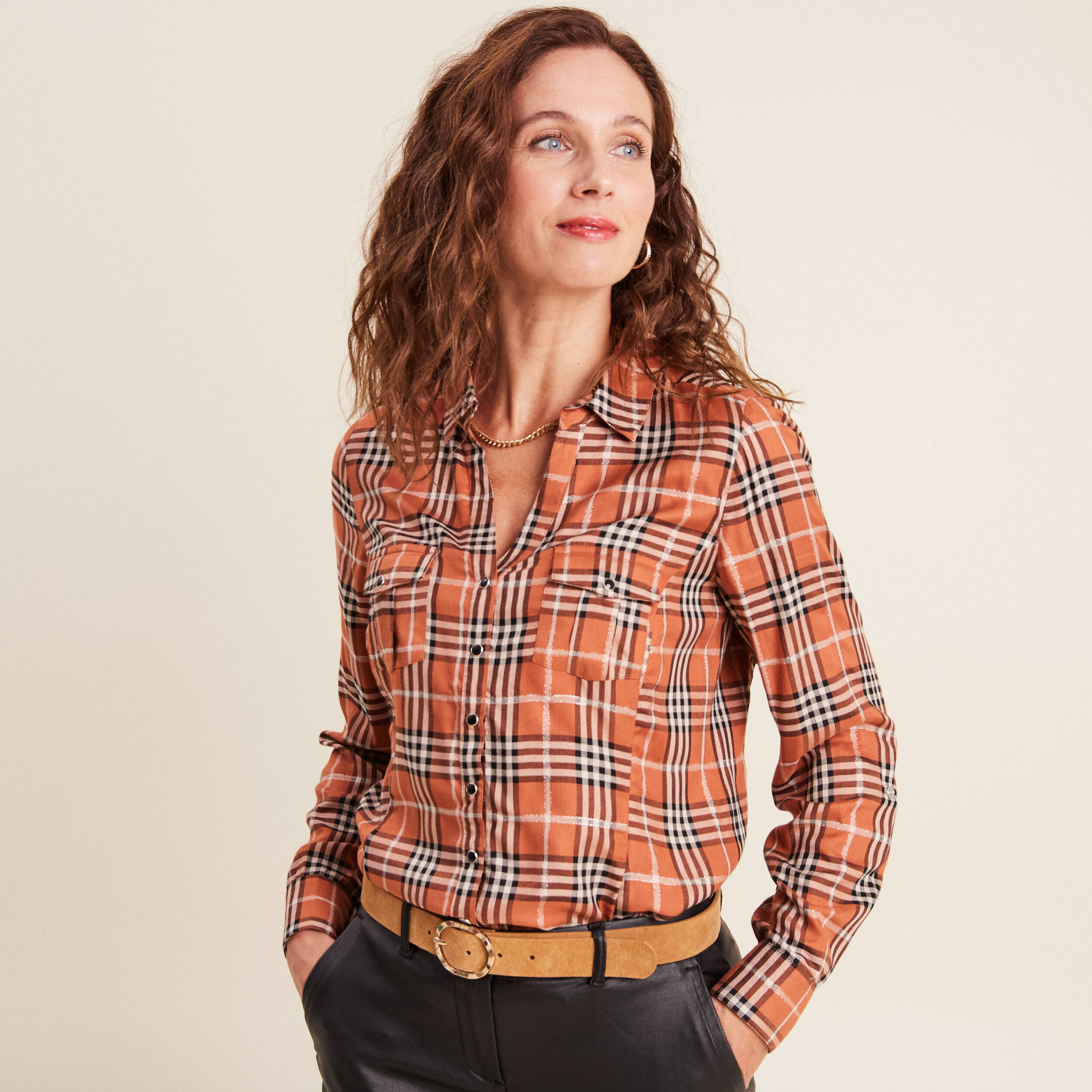 Chemise manches longues orange femme