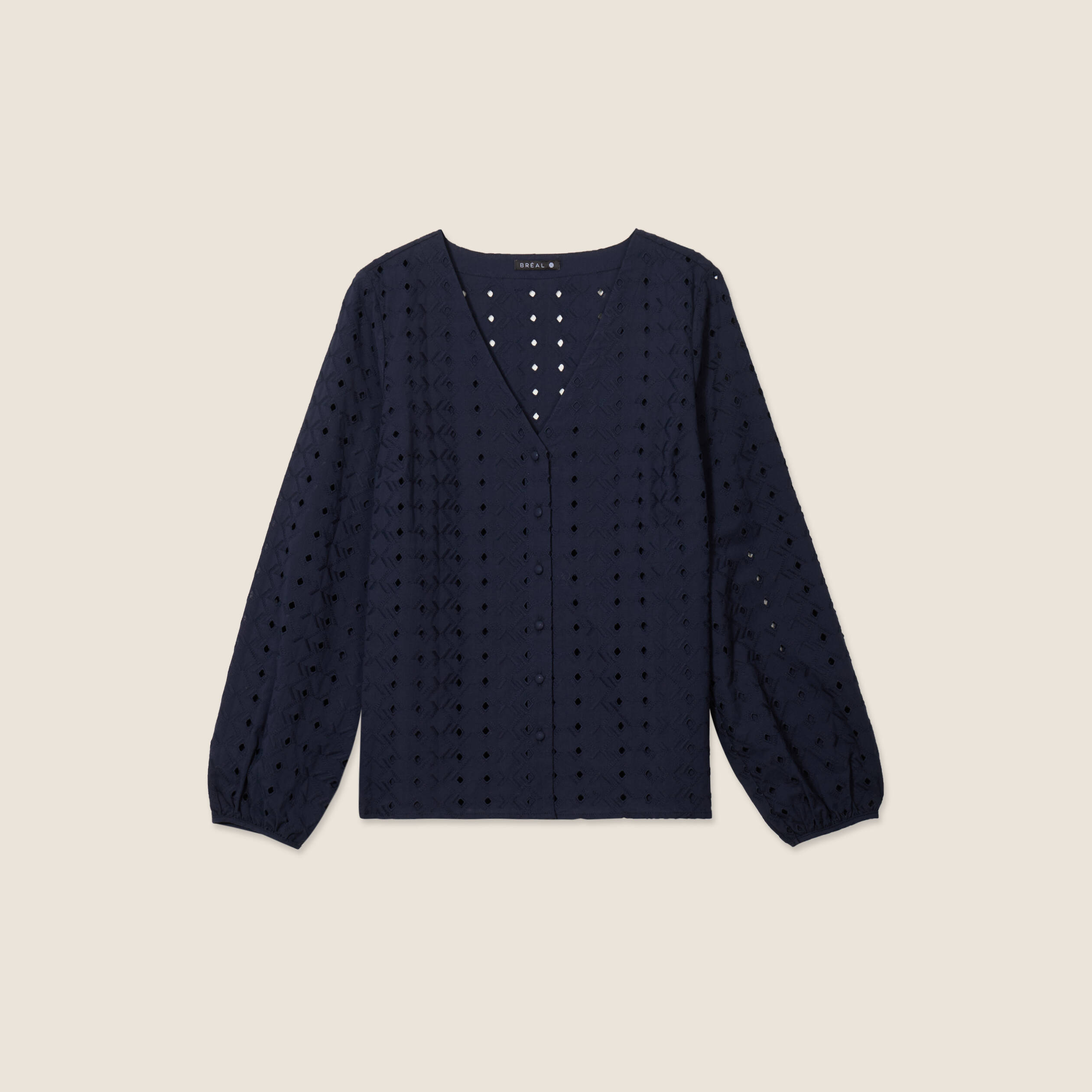 Chemise manches 3/4 brodée bleu foncé femme