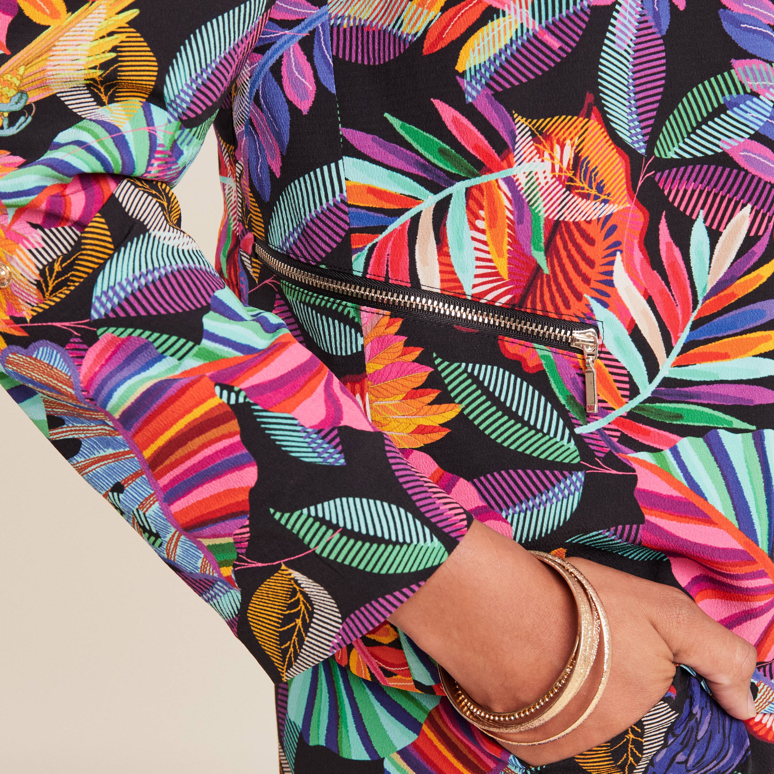 Veste droite col ch&acirc;le multicolore femme