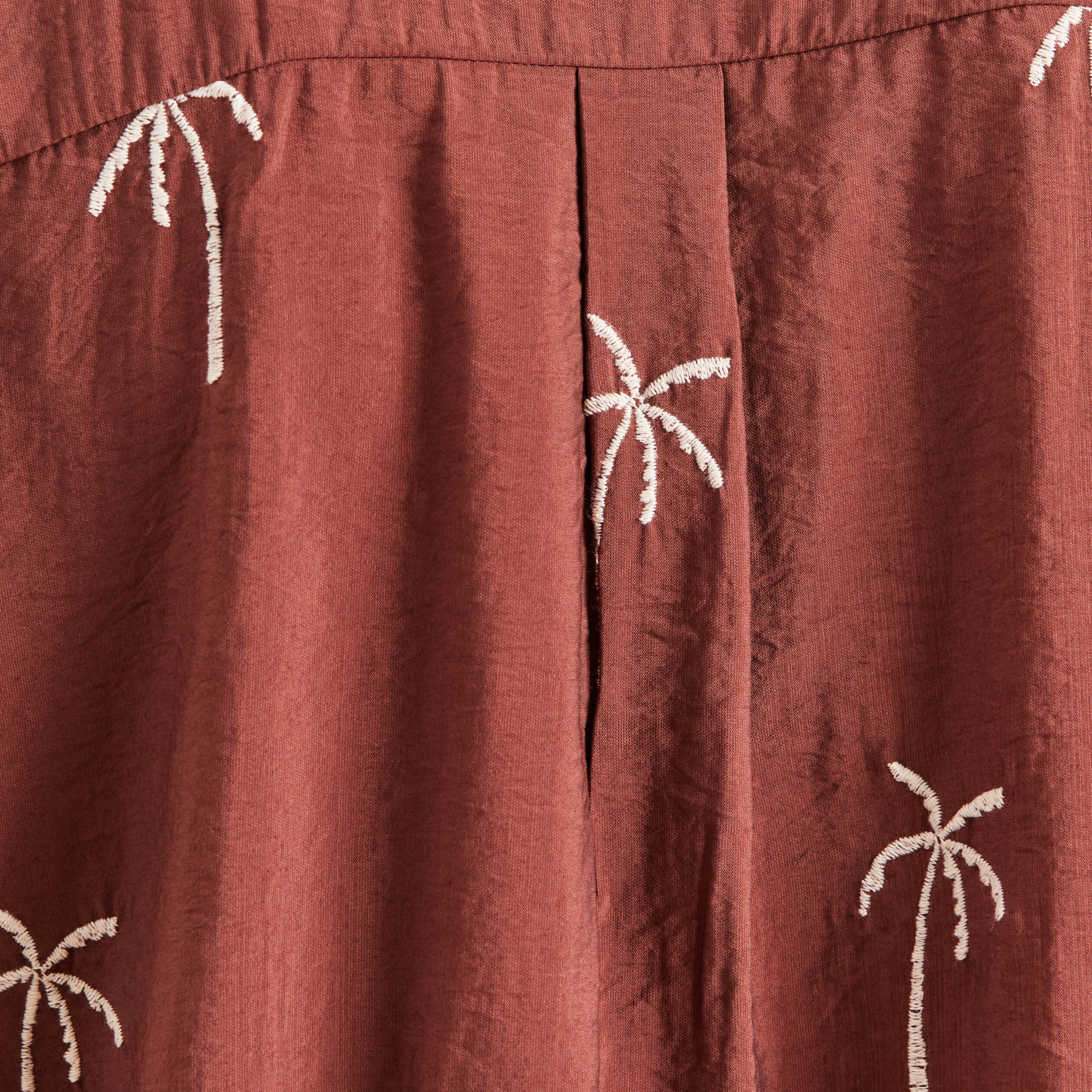 Chemise fluide brod&eacute;e manches longues marron femme