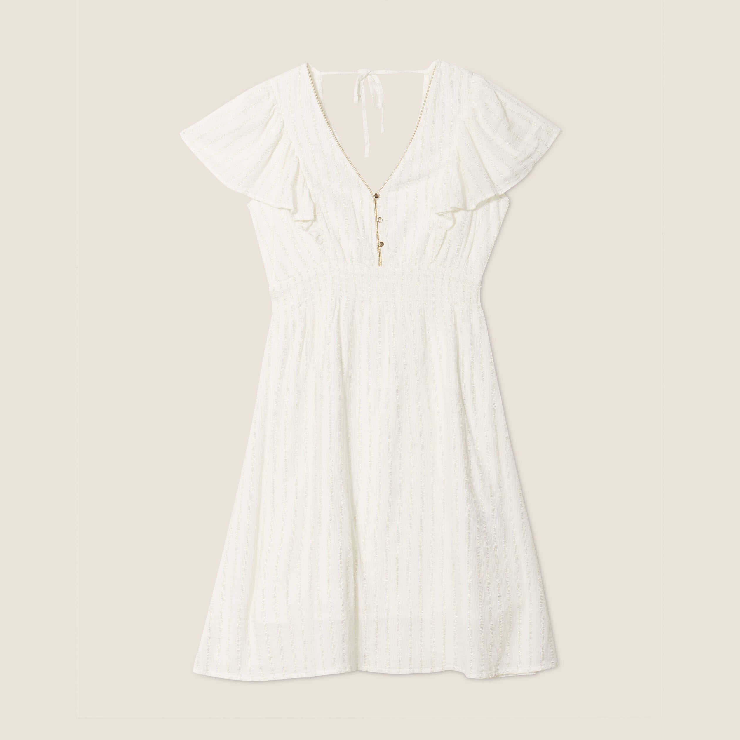 Robe droite fluide smock&eacute;e ecru femme