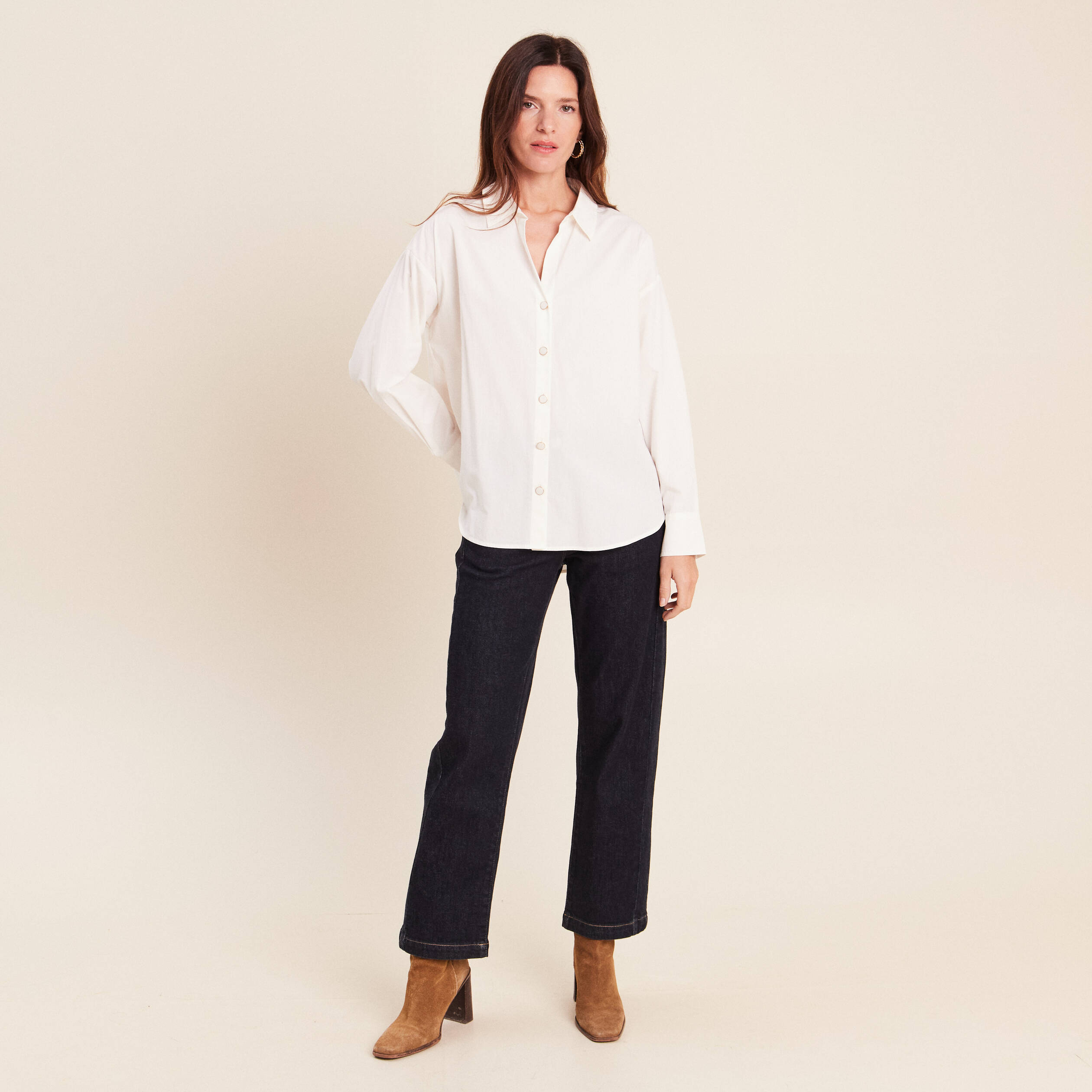 Chemise ample manches longues ecru femme