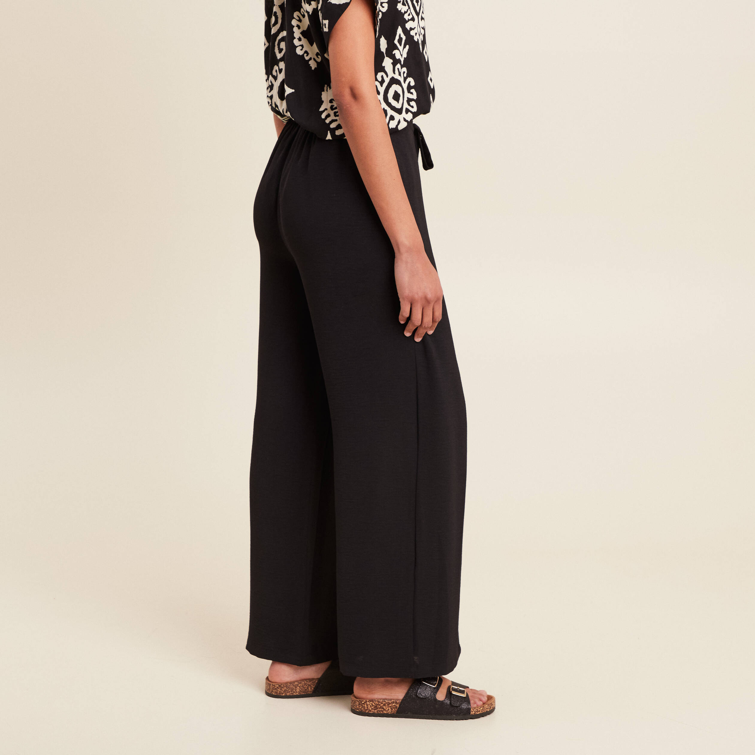 Pantalon coupe large portefeuille noir femme