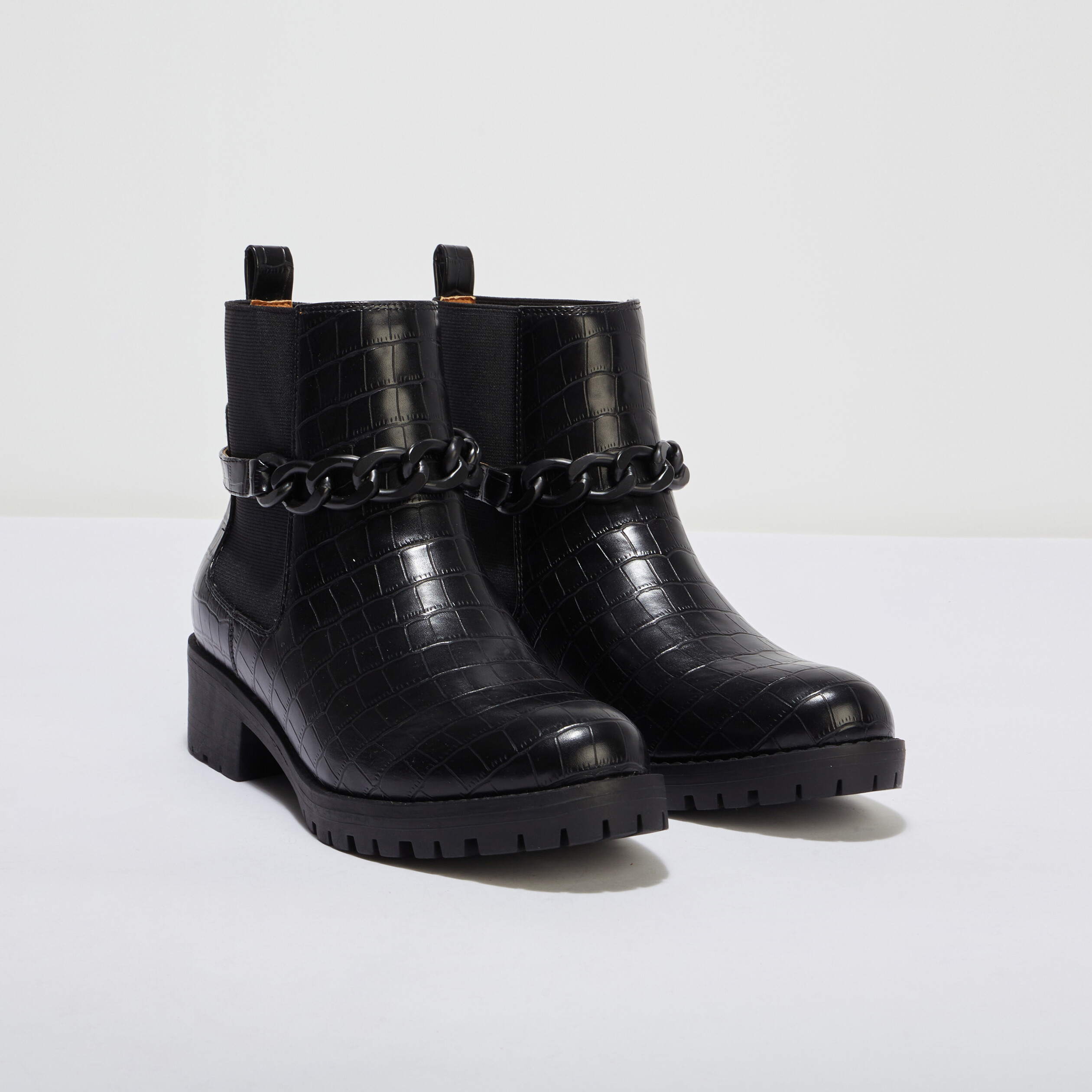 Bottines chelsea aspect croco noir femme