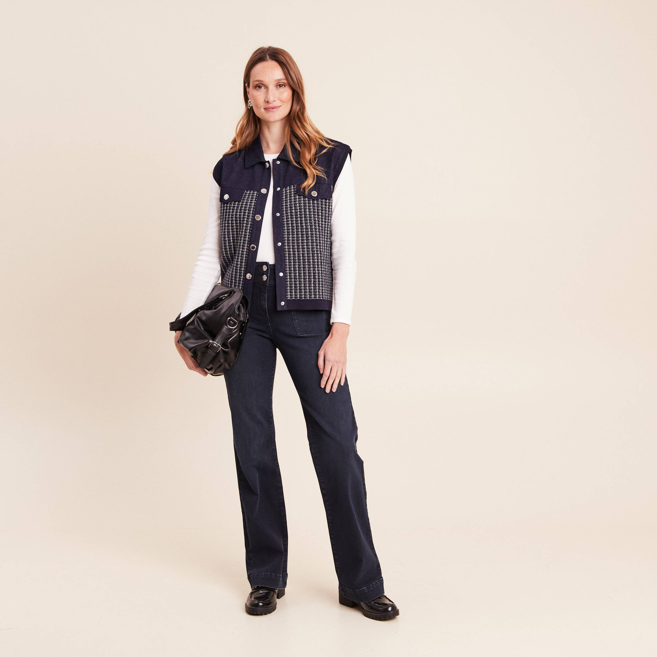 Jean coupe bootcut taille haute denim blue black femme