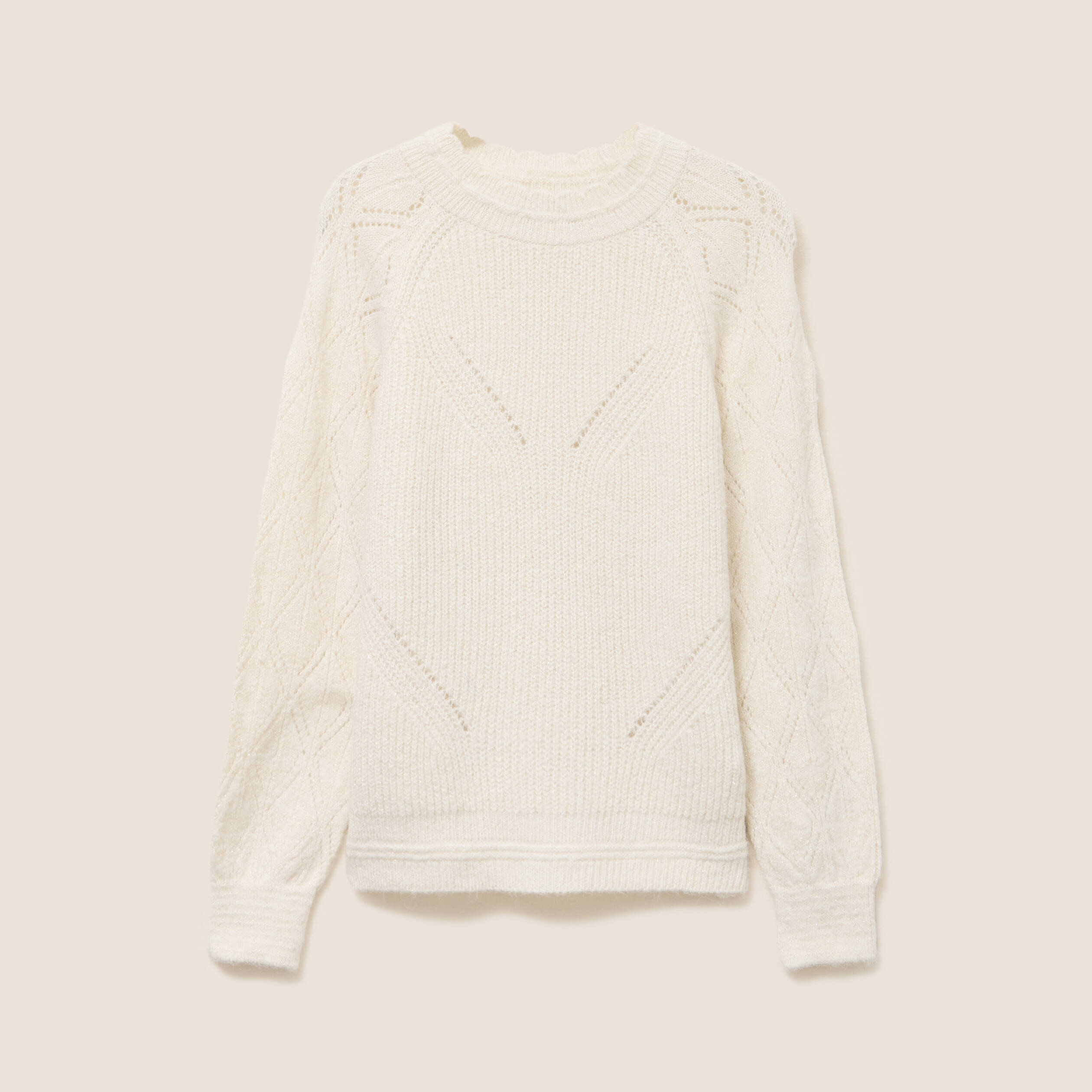 Pull col montant manches longues ecru femme