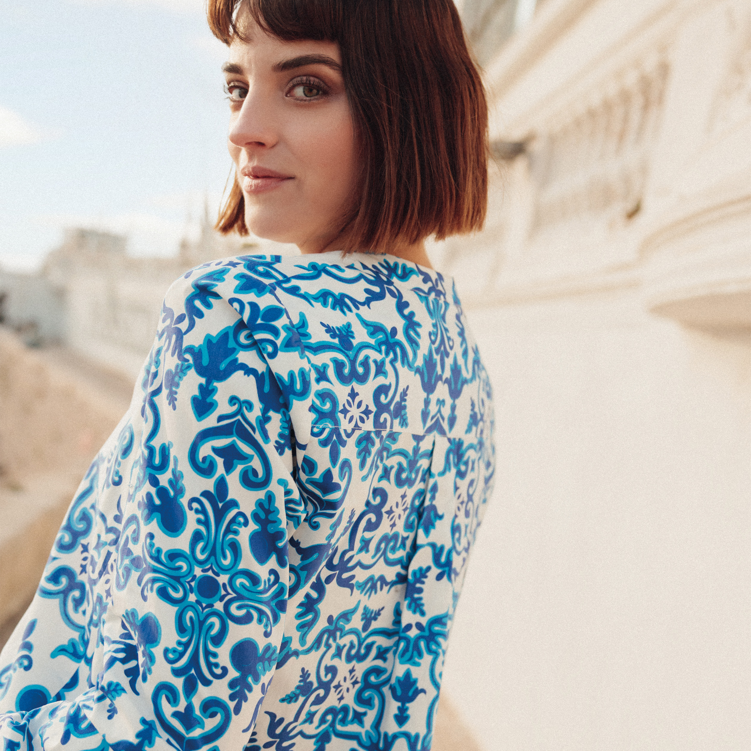 Blouse manches longues bleu femme