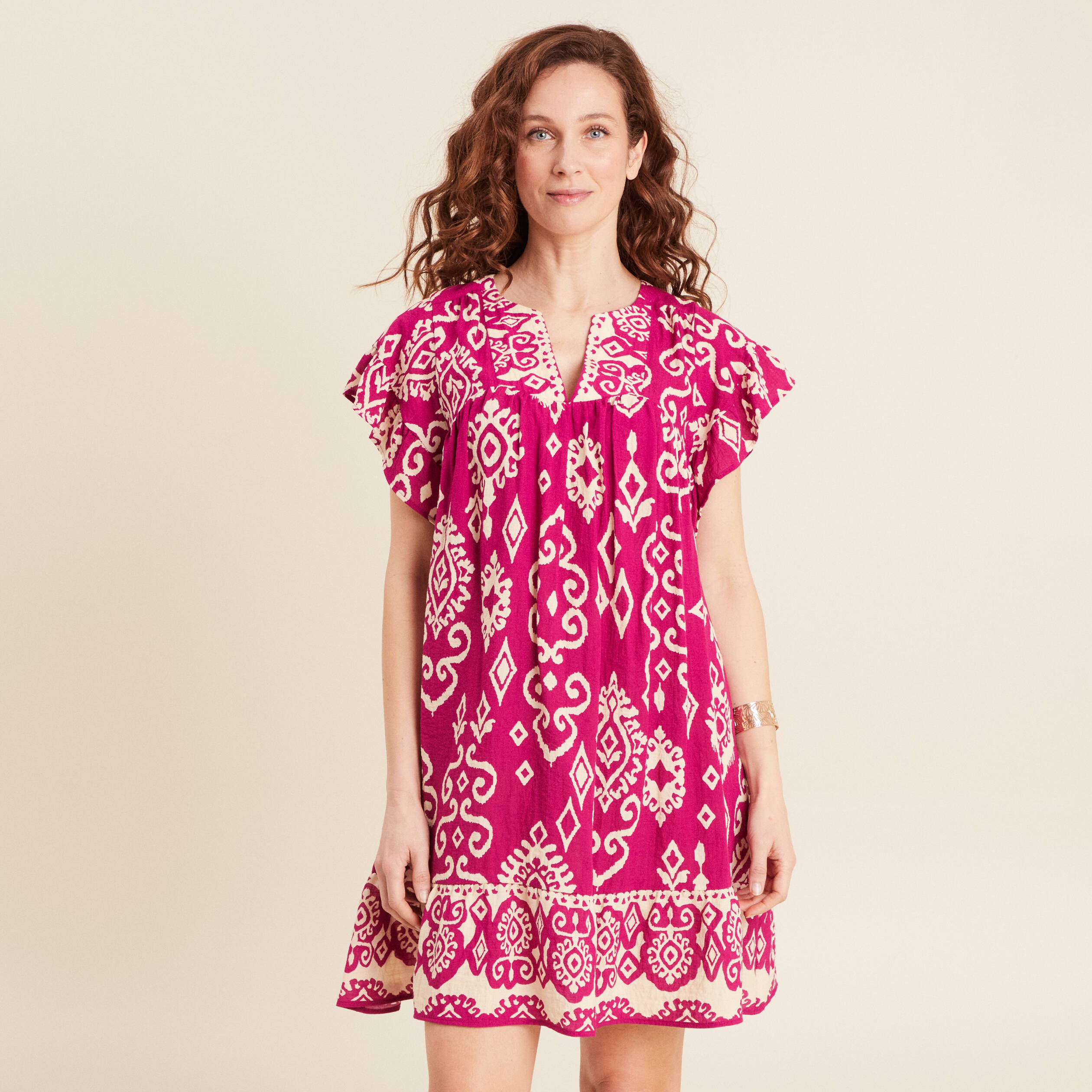 Robe évasée fluide rose fushia femme