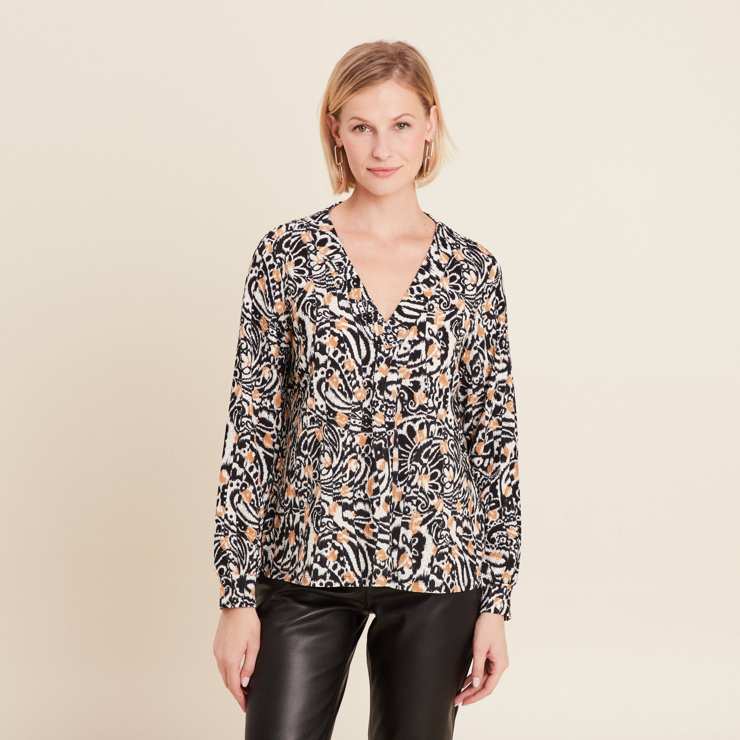 Blouse manches longues camel femme