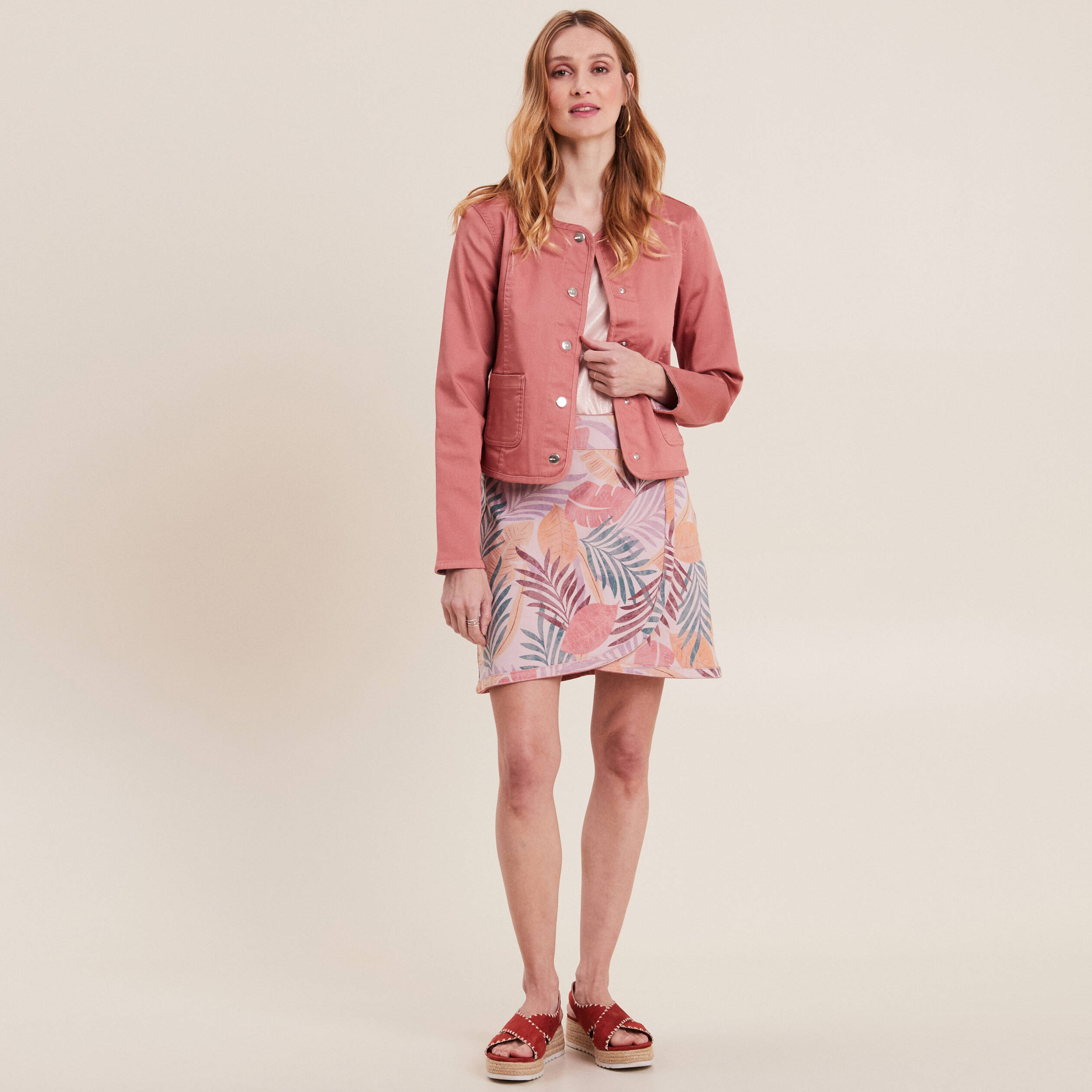 Jupe portefeuille réversible orange corail femme