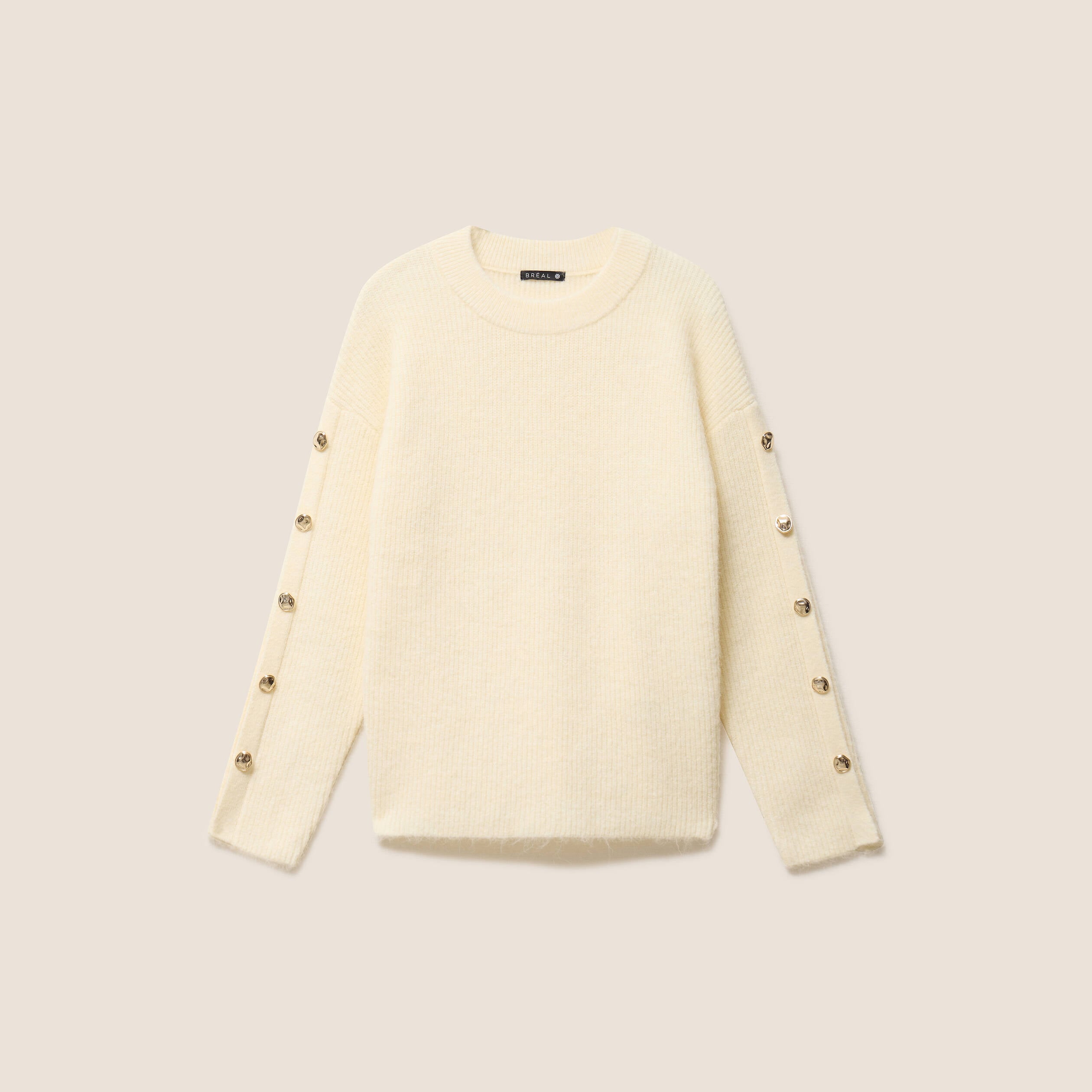 Pull manches boutonn&eacute;es jaune pastel femme