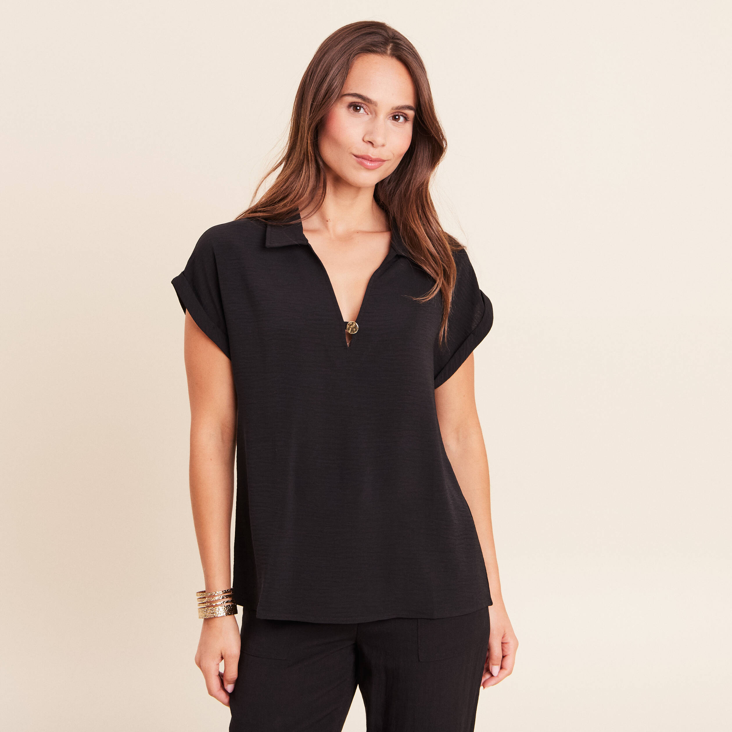 Blouse manches courtes noir femme