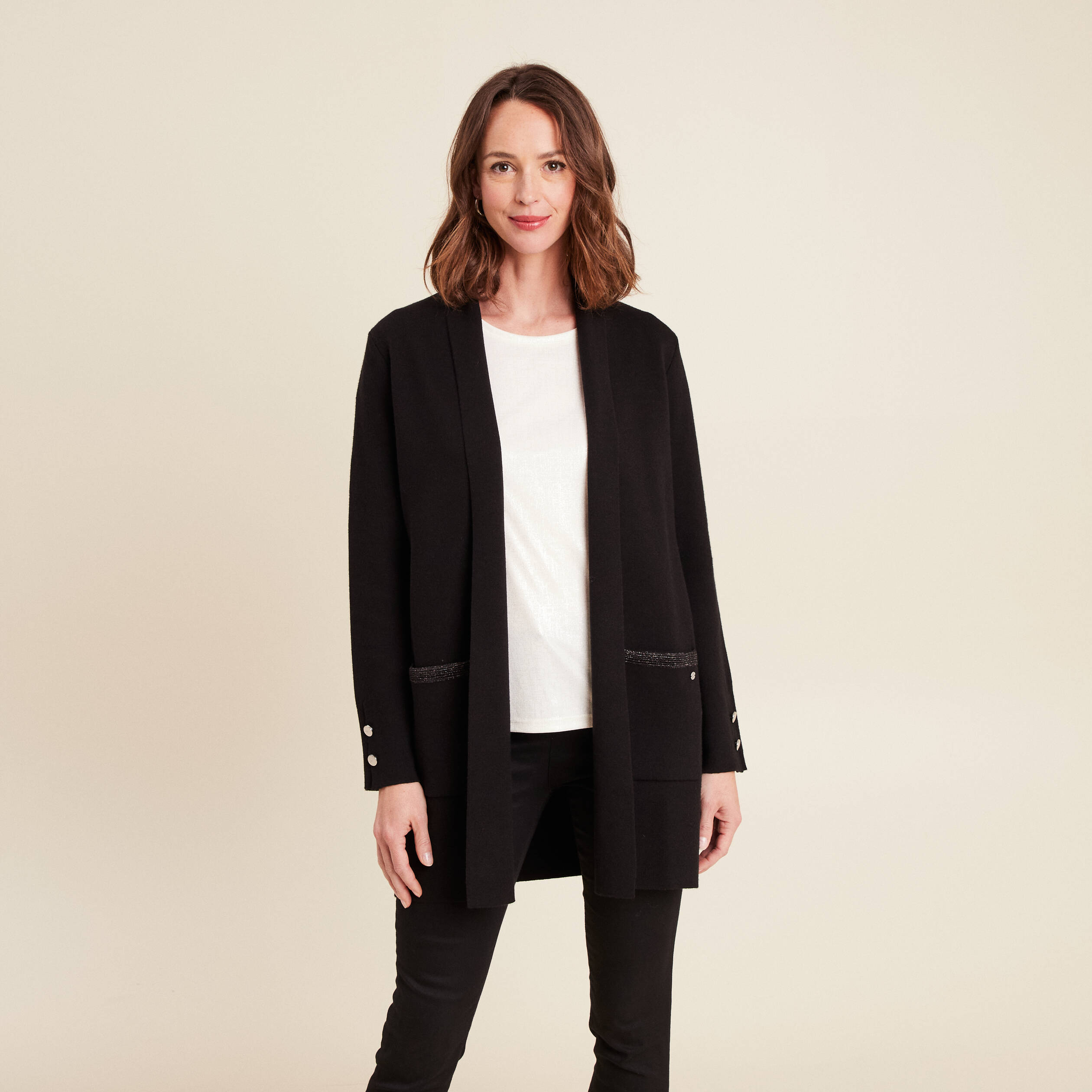 Gilet col ch&acirc;le noir femme