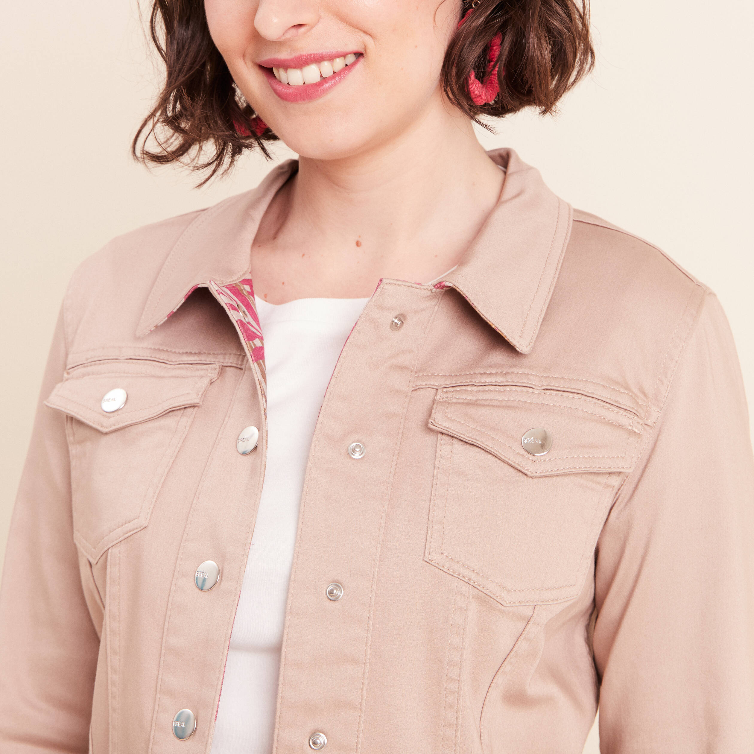 Veste cintr&eacute;e r&eacute;versible manches longues marron femme