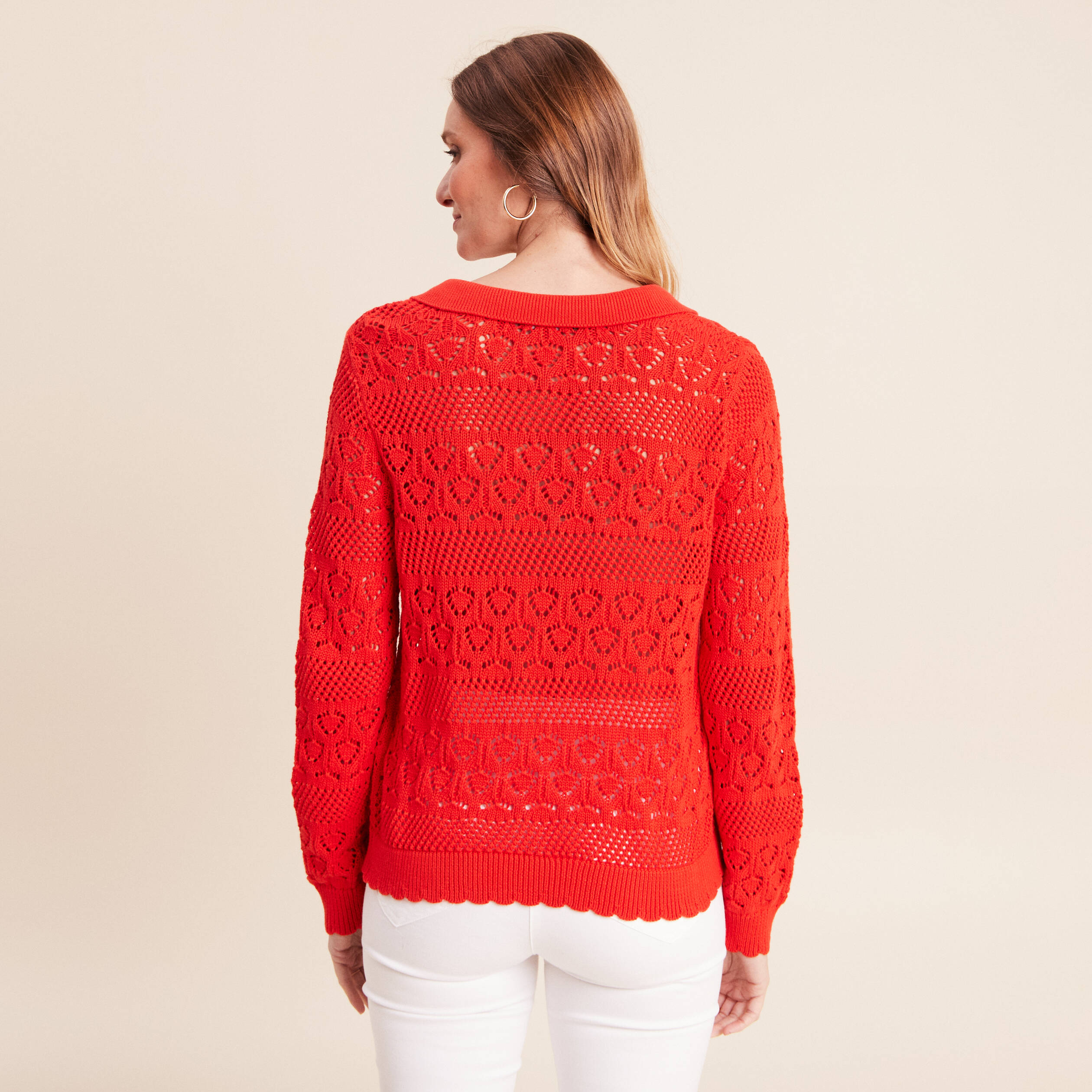 Polo d&eacute;tails ajour&eacute;s orange fonc&eacute; femme