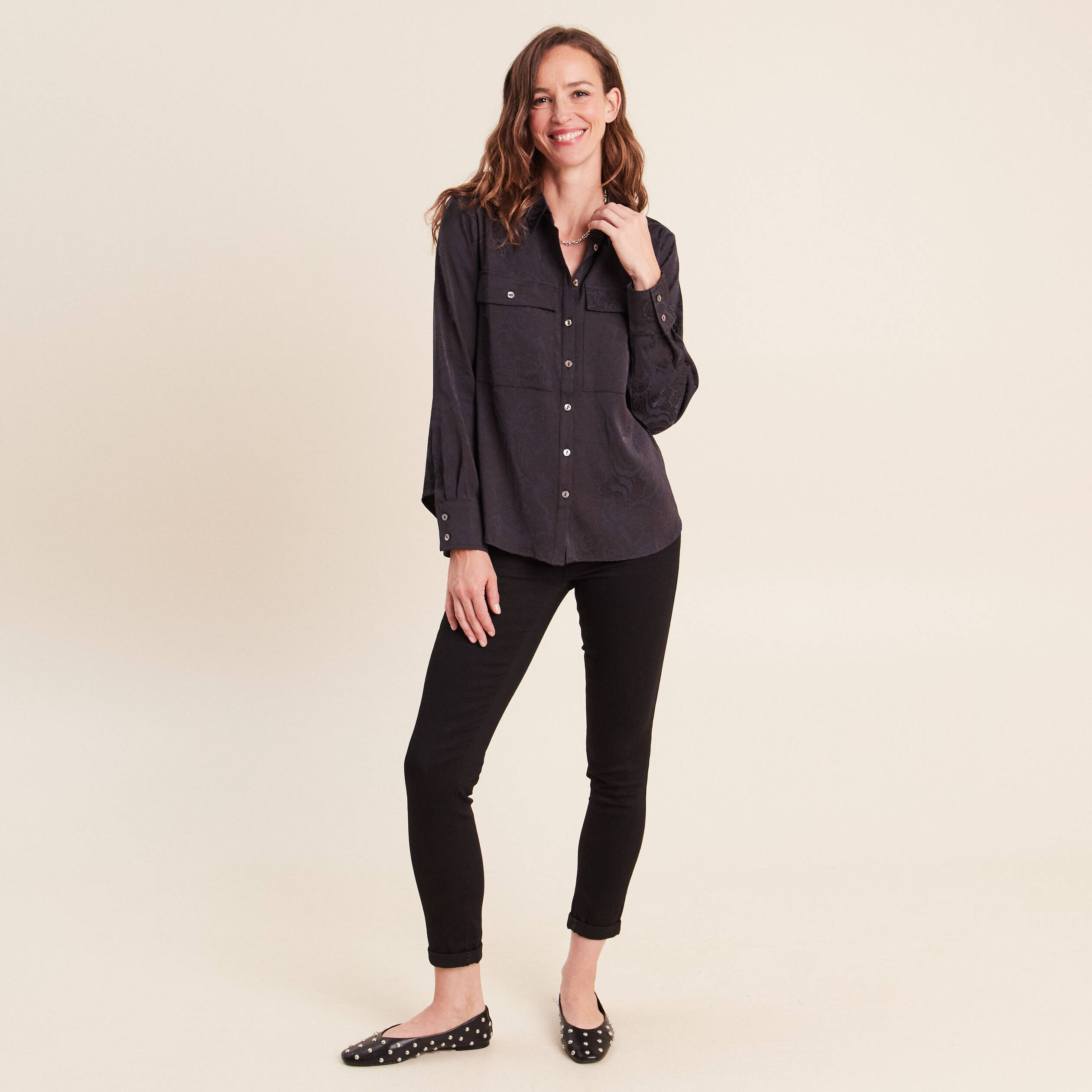 Chemise manches longues bleu femme
