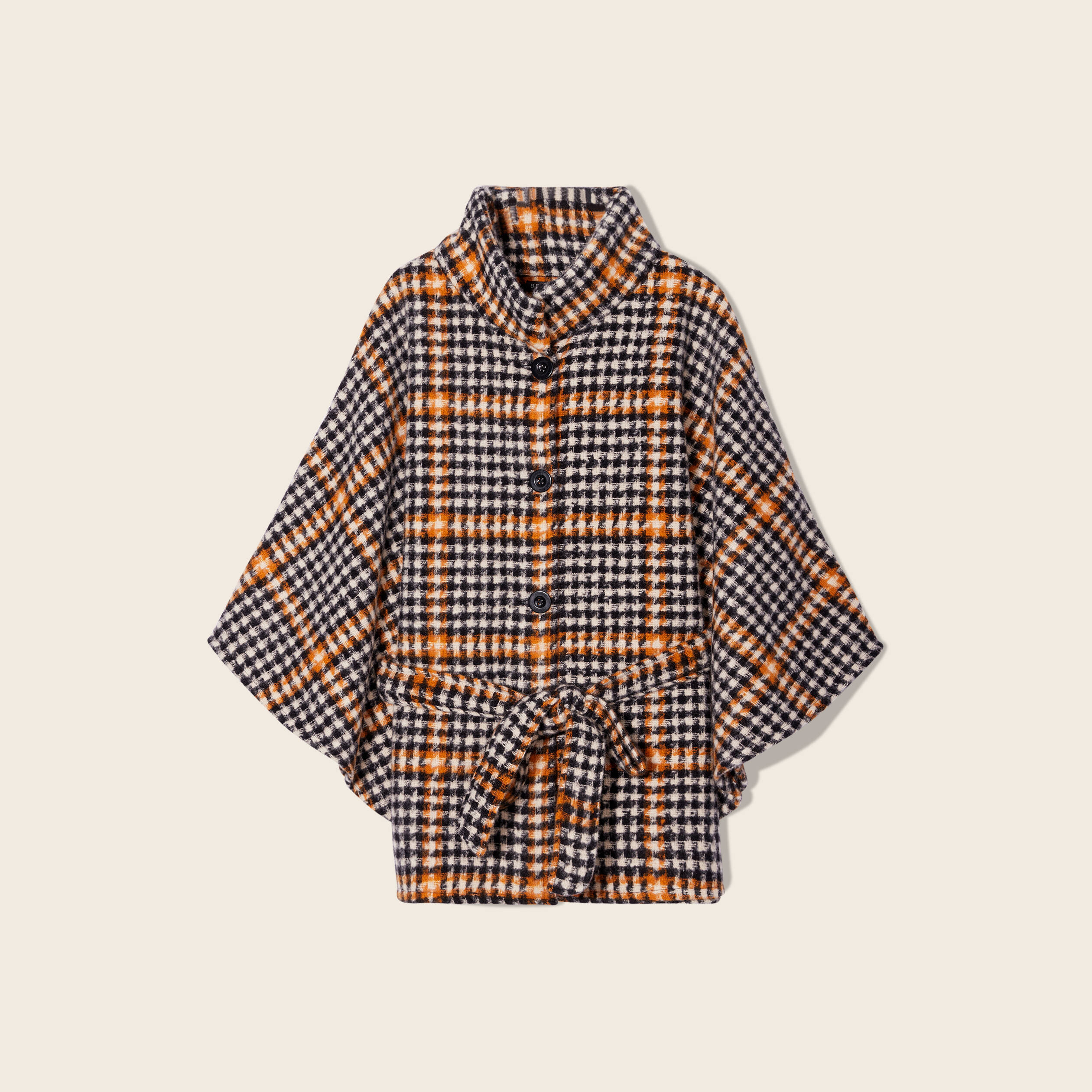 Poncho ceinturé boutonné noir femme