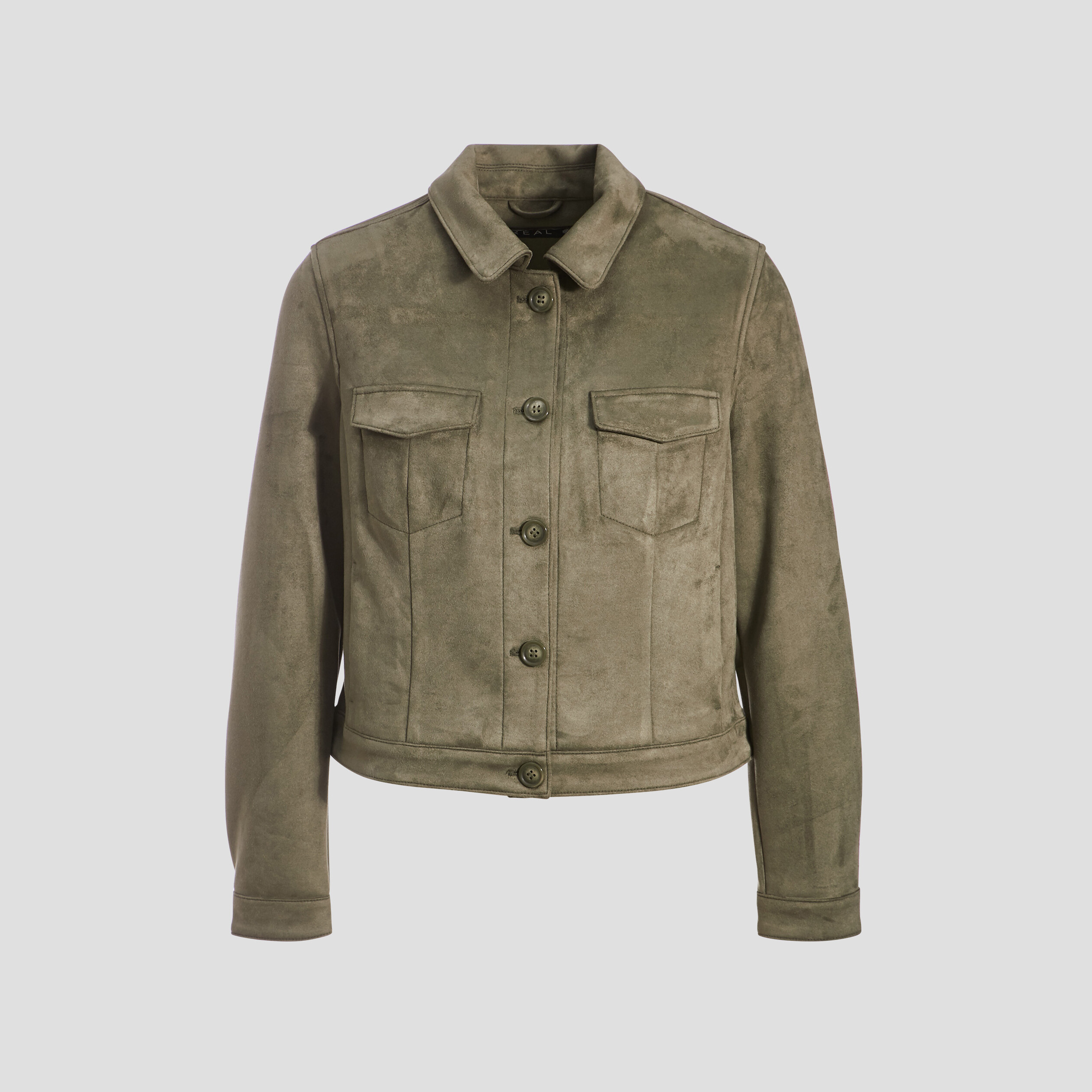 blouson droit effet suedine vert kaki femme Blouson droit effet suédine vert kaki femme