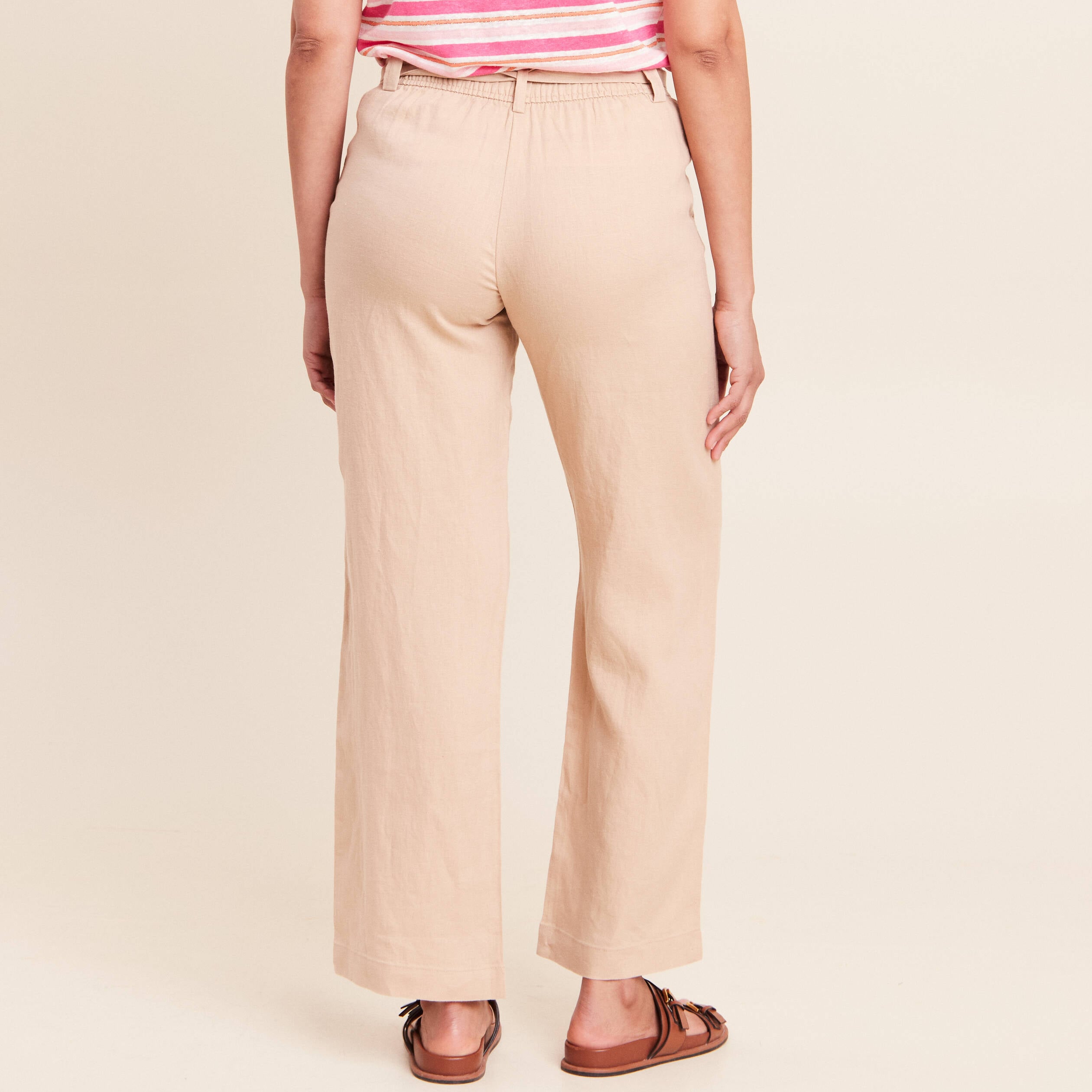 Pantalon coupe large en lin sable femme