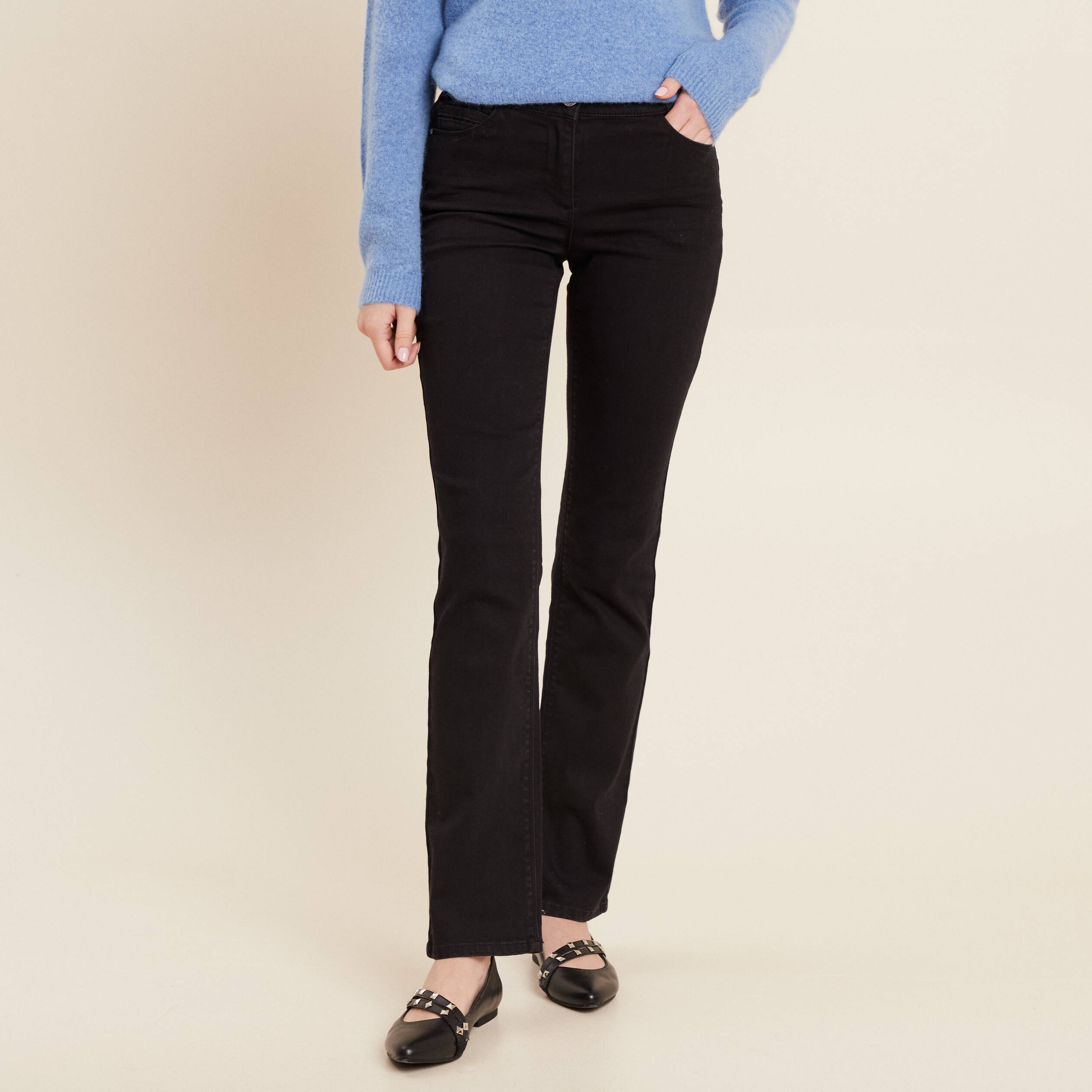 jean droit taille basculee noir femme Jean droit taille basculée noir femme